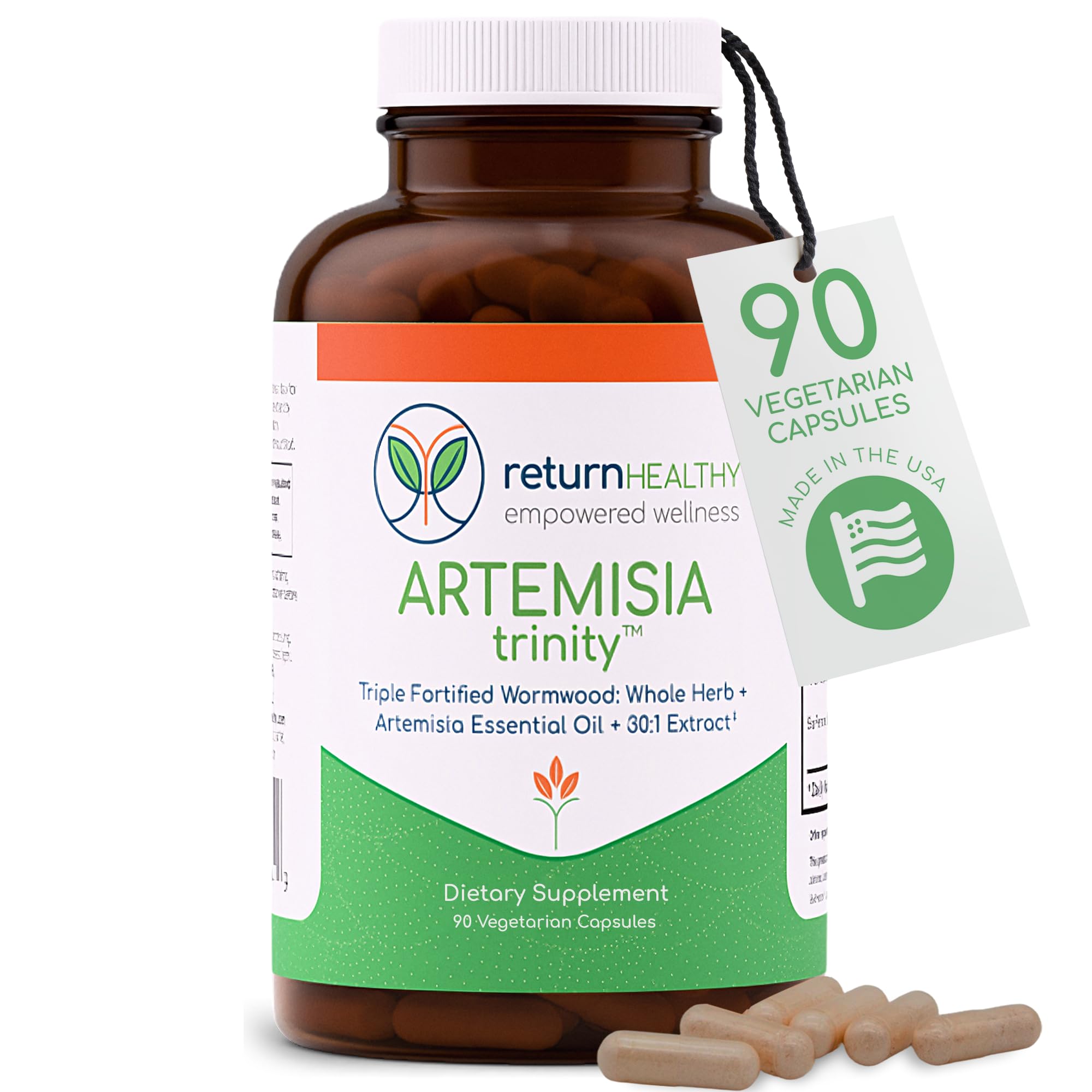 Return Healthy Artemisia Trinity — Suplemento de artemísia para adultos com artemisinina e extrato de losna 30:1, 90 cápsulas