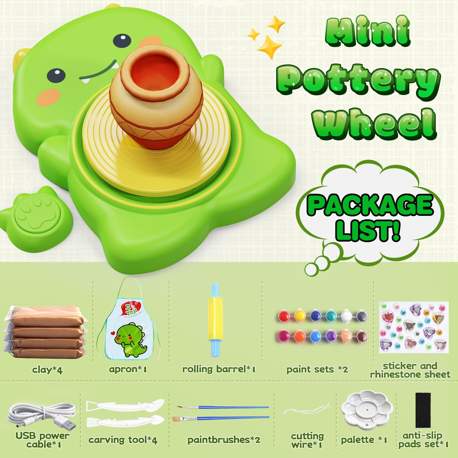 Kids Pottery Wheel - Dinosaur Pottery Kit -2 Kids Pottery Wheel - Dinosaur Pottery Kit -2