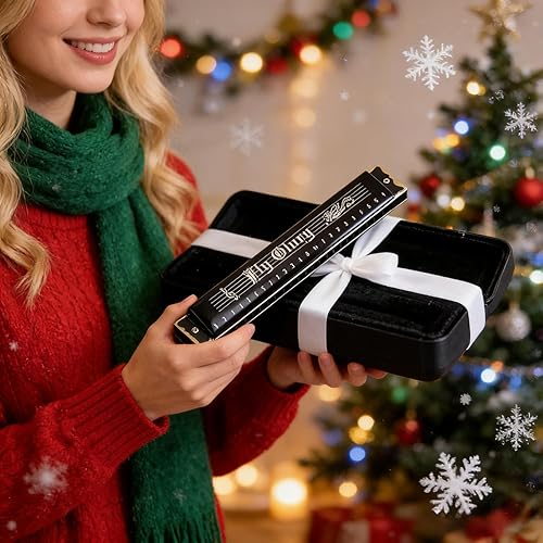 Miniatura 5 de Mejor Armónica C Key 24 Agujeros Mayor Diatonic Doble Trémolo Principiante Armónicas para la Venta Instrumento Musical Accesorios Negro con Estuche