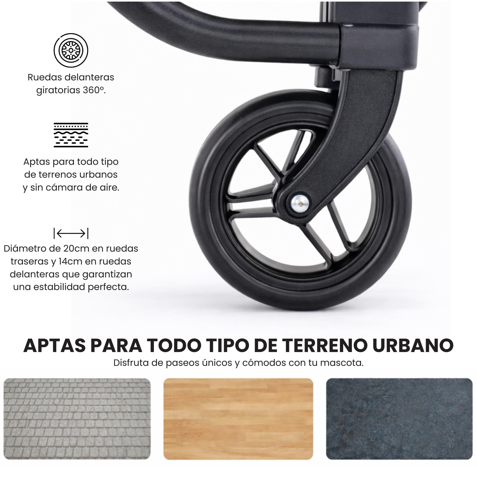 GARMOL Jumbo Pet Carrito para Mascotas Plegable 66L hasta 8kg | 4 Ruedas con 2 Giratorias, Capota Transparente Impermeable, Bolsa 9L y Bandeja 6L | Carro para Perros Pequeños y Medianos (Gris)