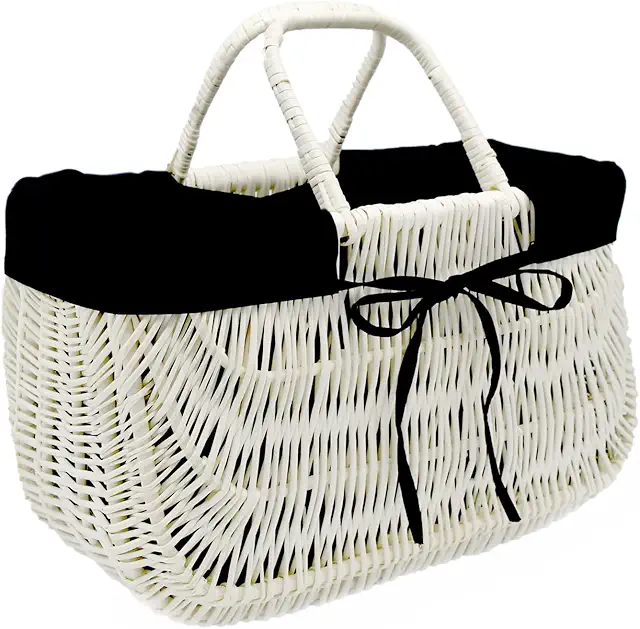 MyBer® Rattan Picnic Basket with Fabric Insert - White Willow Carry Bag