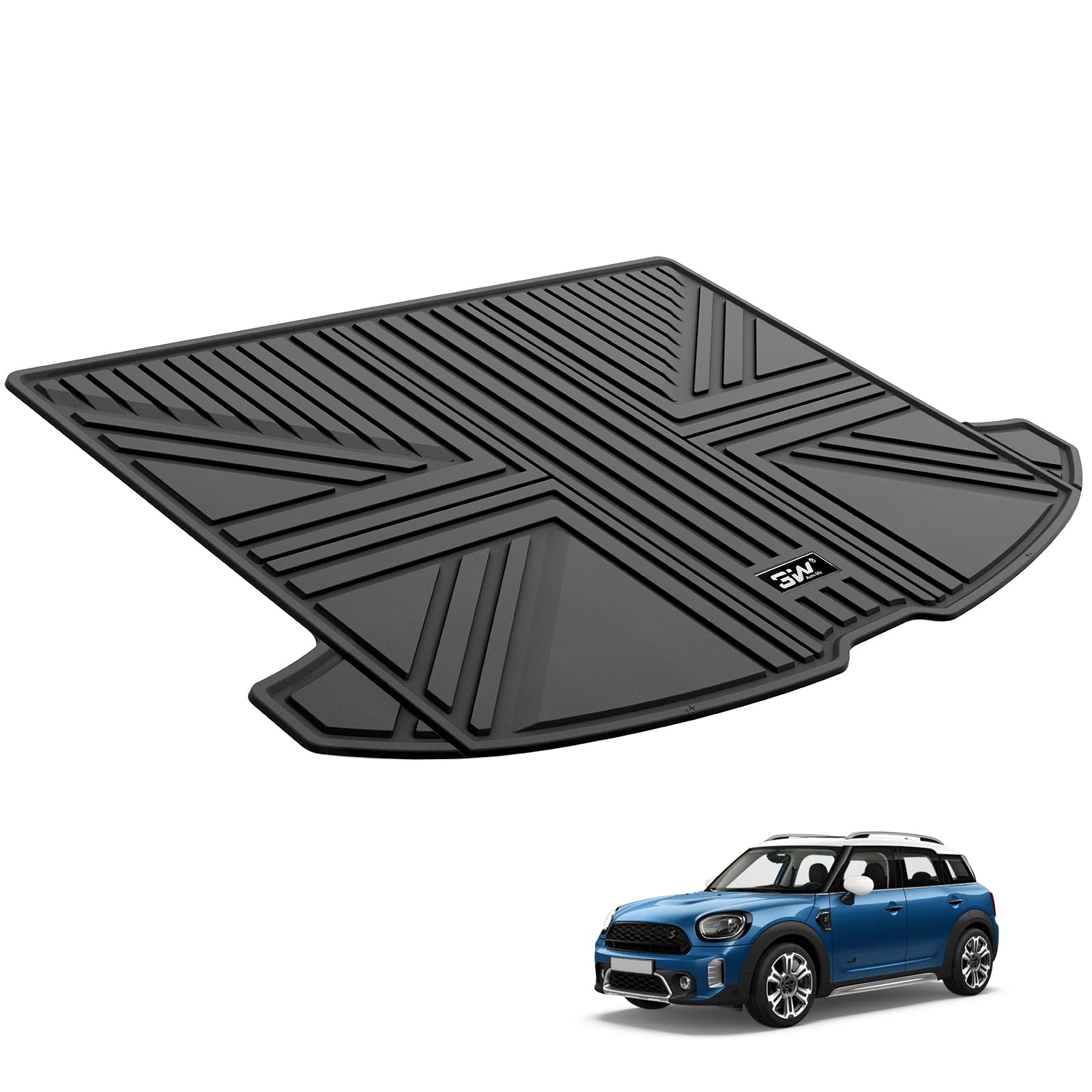 3W Alfombrilla Maletero de Coche para Mini Countryman F60 2017-2024, Protector de Maletero Personalizada de TPE para Todo Clima para Mini Countryman Juego Completo de Alfombrillas, Accesorios, Negro