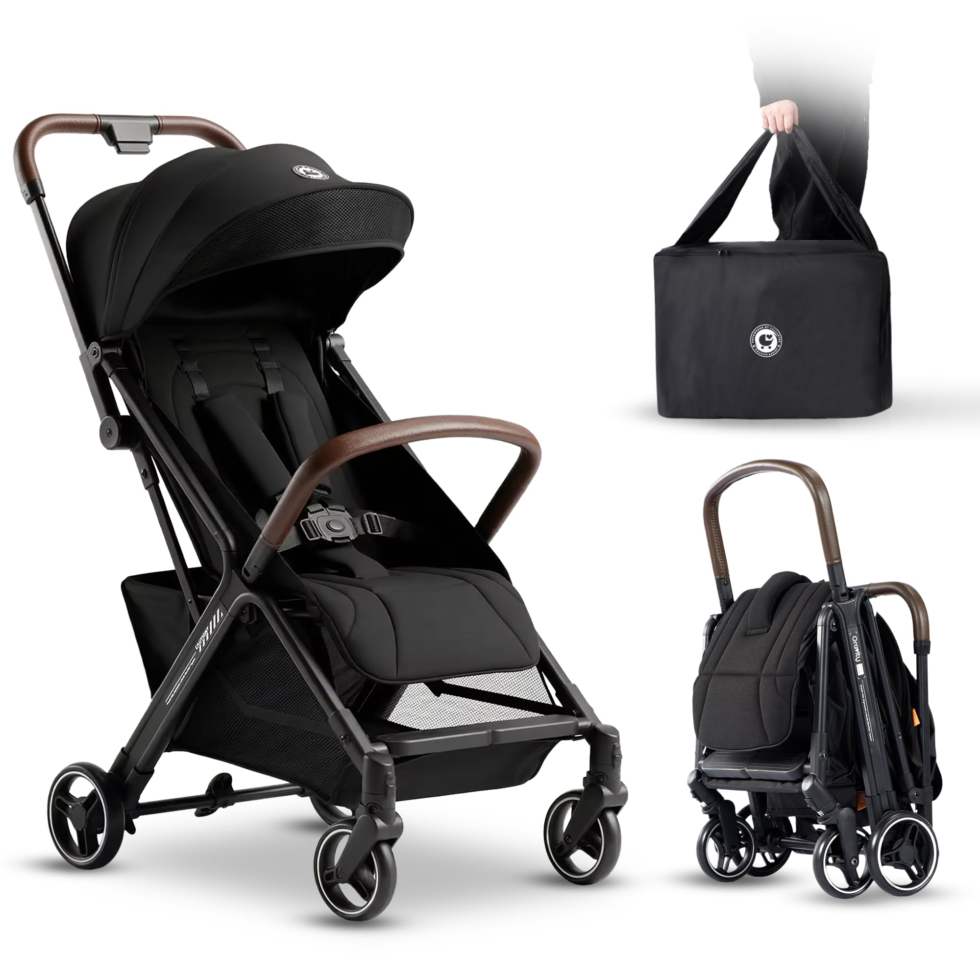 LullaRide Lightweight Travel Stroller, One-Hand Fold Airplane Carry-On, Compact Baby & Toddler Stroller with Cup & Phone Holder, 6.6 lbs Capacity Basket, Adjustable Reclining Backrest, Black - 2