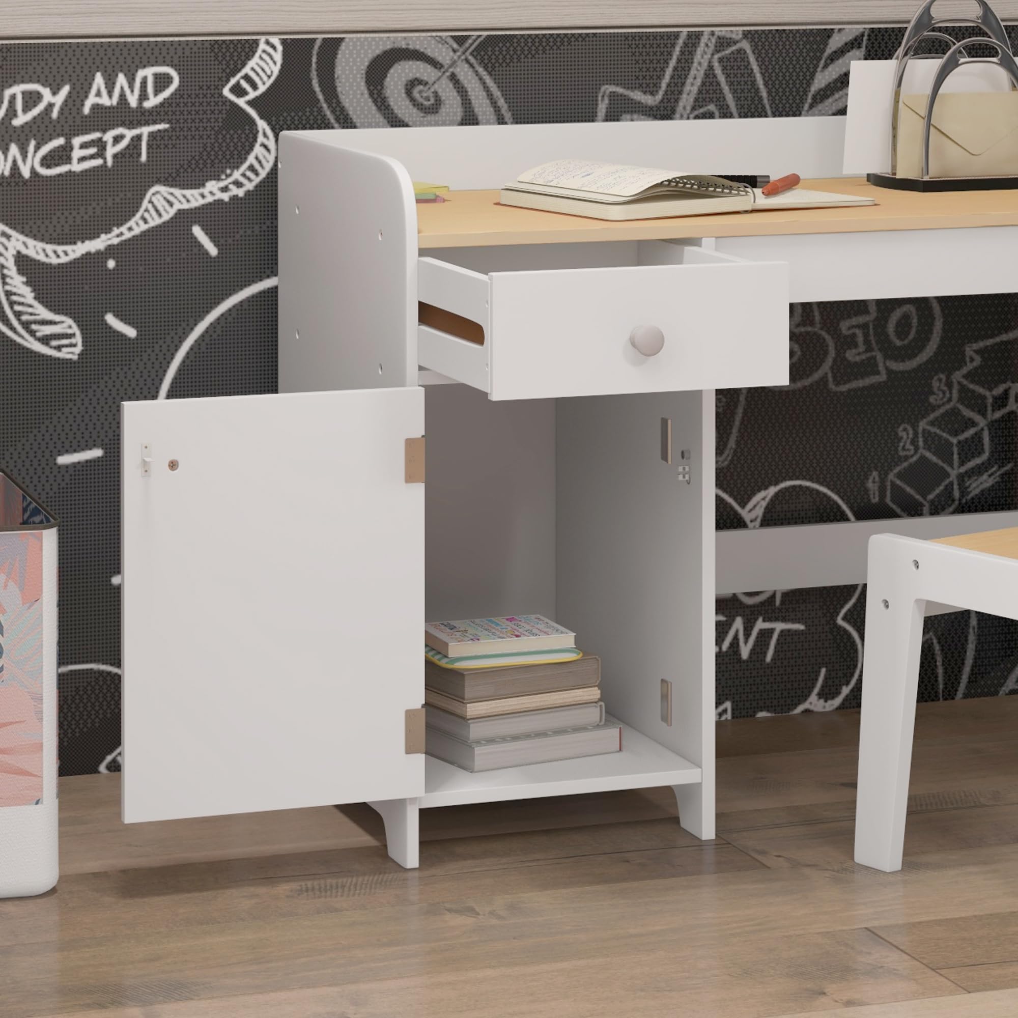 ZONEKIZ Bureau Enfant avec Chaise 3 à 6 Ans 80 x 39 x 59 cm Blanc