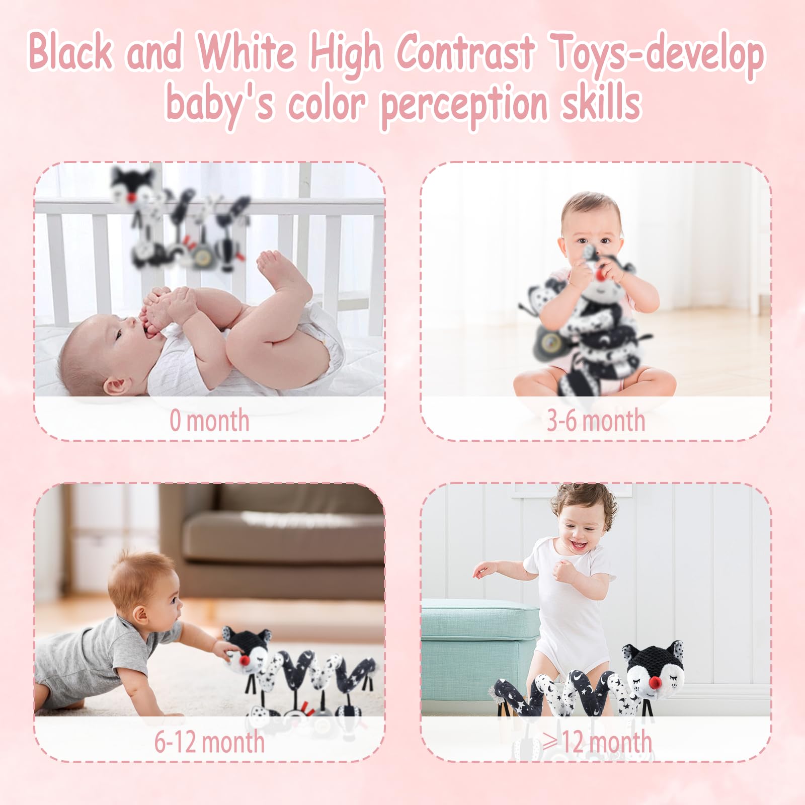 Espiral Carro Bebe, Blanco y Negro Juguetes para Cochecito de Bebé, Juguetes Colgantes en Espiral para Silla de Coche y Cuna de Bebé Móvil, Juguete para Cochecito para bebés de 0 a 6 Meses