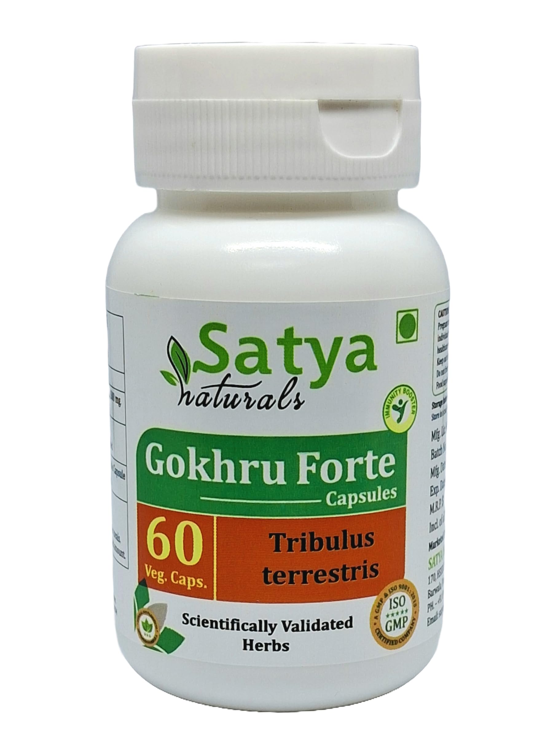Tribulus Terrestris (Gokhru, Gokharu) Extract Capsules | Highest Potency, 100% Herbal Product | Pack of 60 X 500 mg. Veg. Capsules (Pack of 1 Bottle)