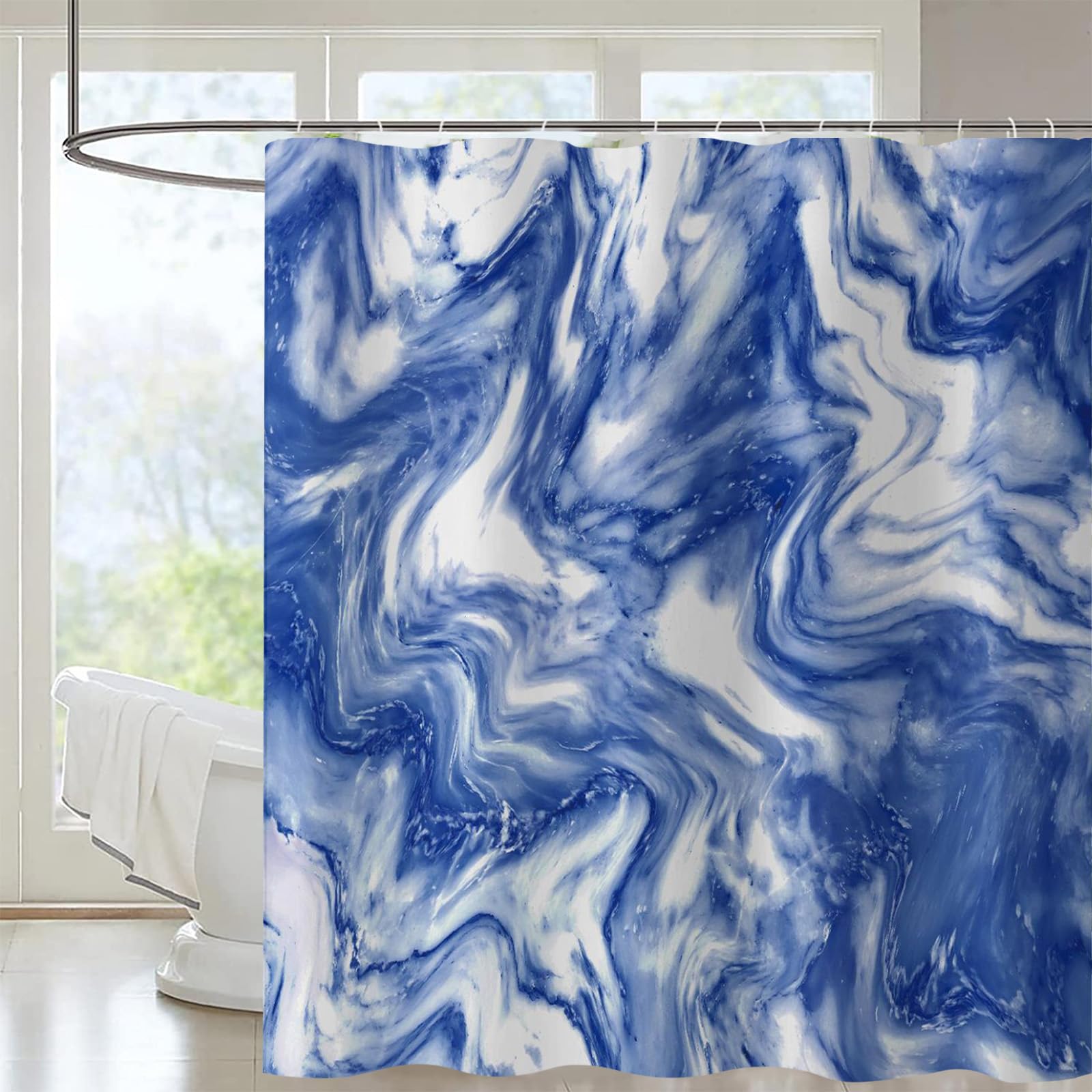 FAIRYGATE Shower Curtains for Bathroom Shower Curtain Blue Washable Waterproof Mould Proof and Mildew Resistant with 12 White Hooks for Wet Room 180x180cm B9009 โ image 1