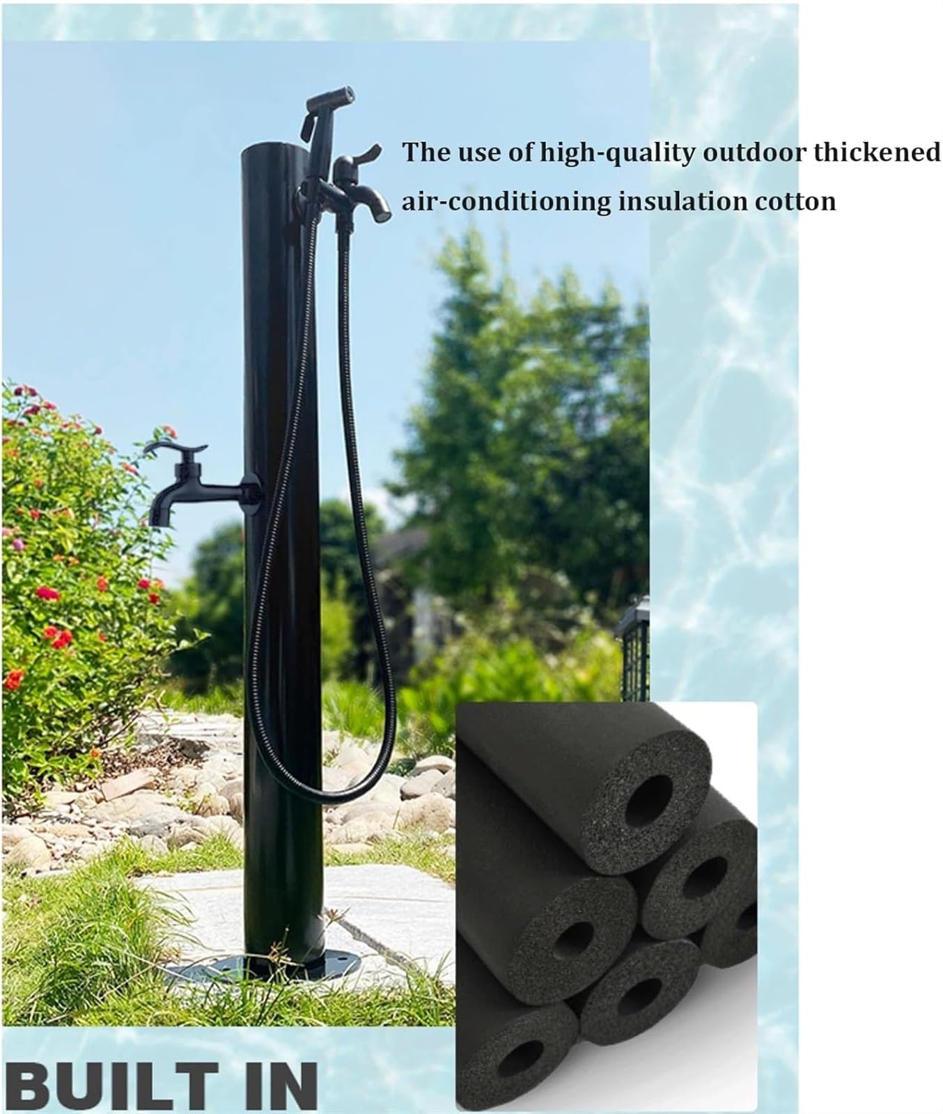 Surtidor de Agua Independiente para jardín con Grifo - Fuente para Exterior y Soporte para Manguera, Adecuado para riego de Patios, bebederos e hidrantes contra Incendios (Negro) - Ideal par