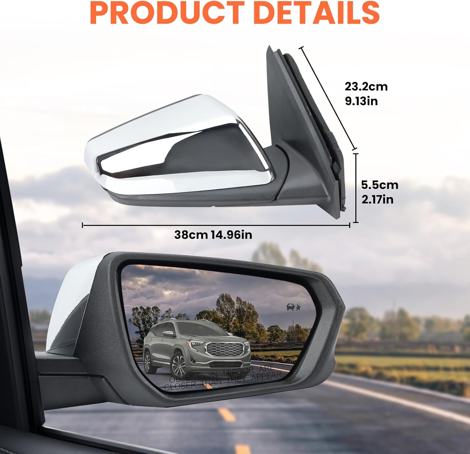 Passenger Side Mirror Compatible With 2018 2019 2020 2021 2022 2023 2024 Chevy Equinox GMC Terrain Mirrors With Power Glass Heated Turn Signal Blind Spot Replaces#84225387(Chrome)8 Pins