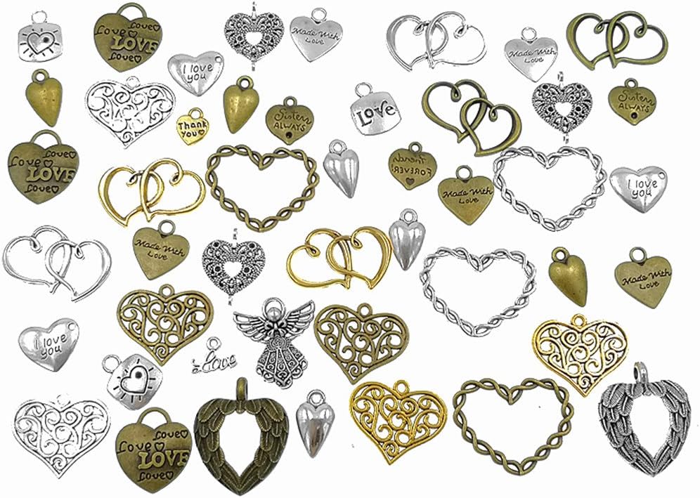 100 Grams Assorted Love Heart Shape Punk Steampunk Charm Pendant Connector for DIY Necklace Bracelet Jewelry Making Accessories