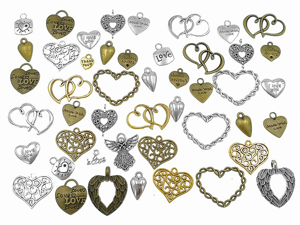 100 Grams Assorted Love Heart Shape Punk Steampunk Charm Pendant Connector for DIY Necklace Bracelet Jewelry Making Accessories