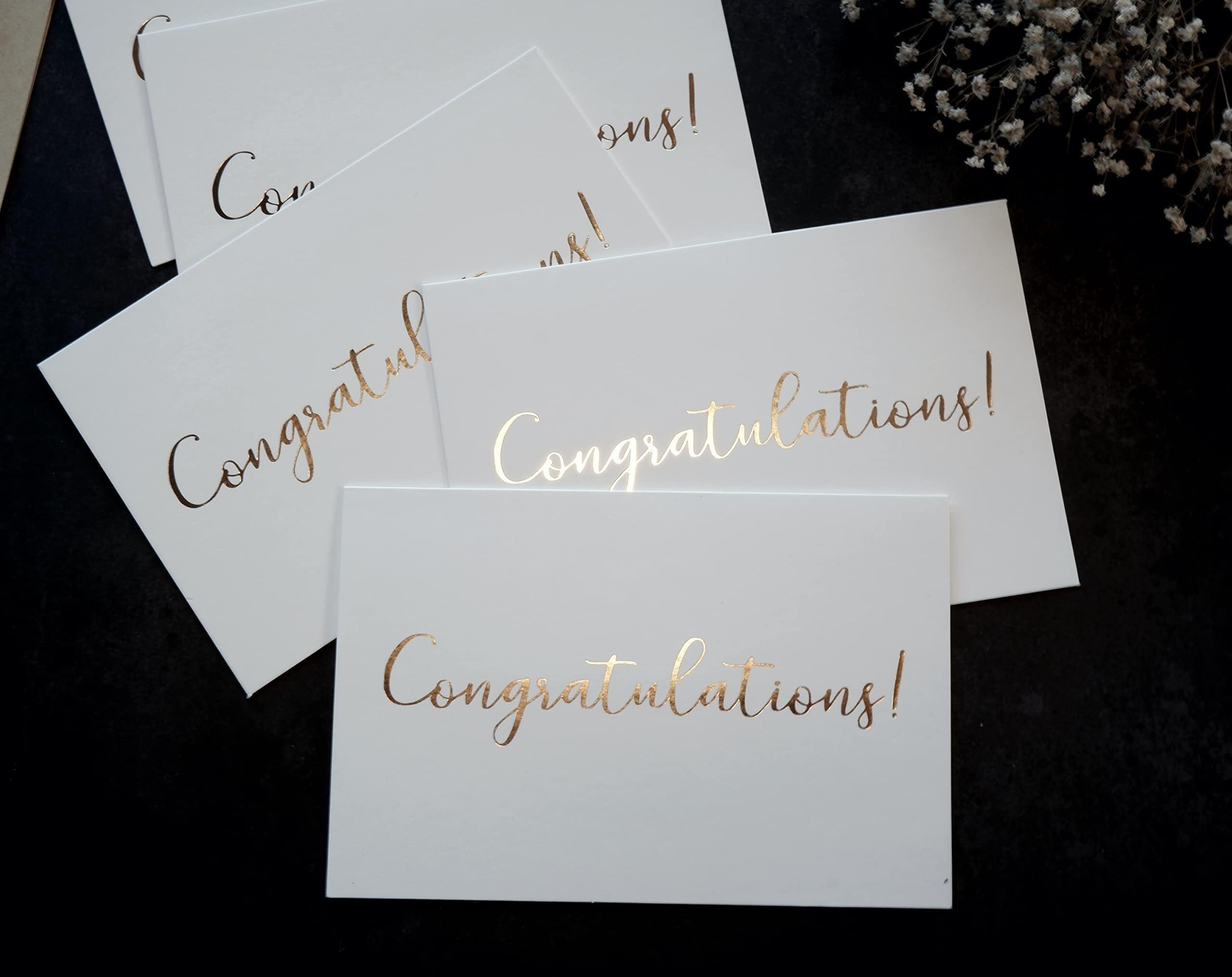 50er-Pack Glückwunschkarten – elegante Grußkarten mit „Congratulations“-Prägung in Goldfolienbuchstaben for Verlobung, Abschlussfeier, Hochzeit