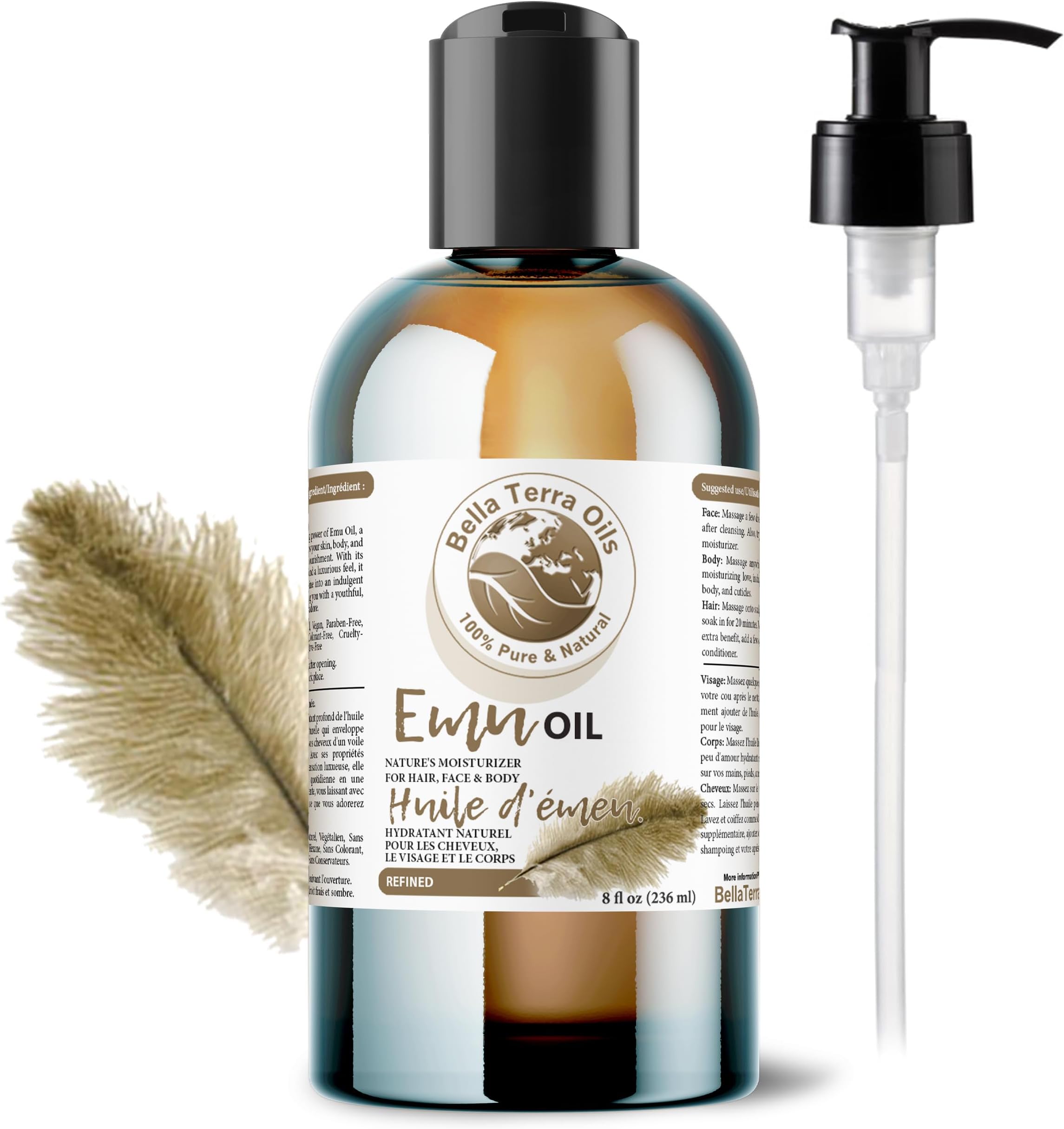 NEW Emu Oil. 240ml Australian. Fully Refined. Organic. 100% Pure. Hair Growth Oil. Hexane-free. Reduces Inflammation. Prevents Hair Loss. Natural Moisturiser. For Hair, Skin, Nails, Stretch Marks.