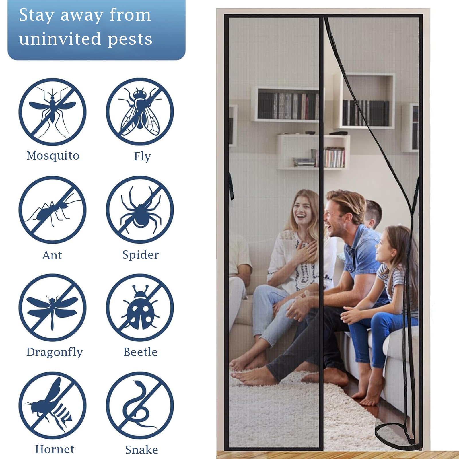 Magnetic Fly Screen Door 90x210cm,Heavy Duty Self-Sealing Bug Mesh with Powerful Magnets and Full Frame Magic Tape - Image 3