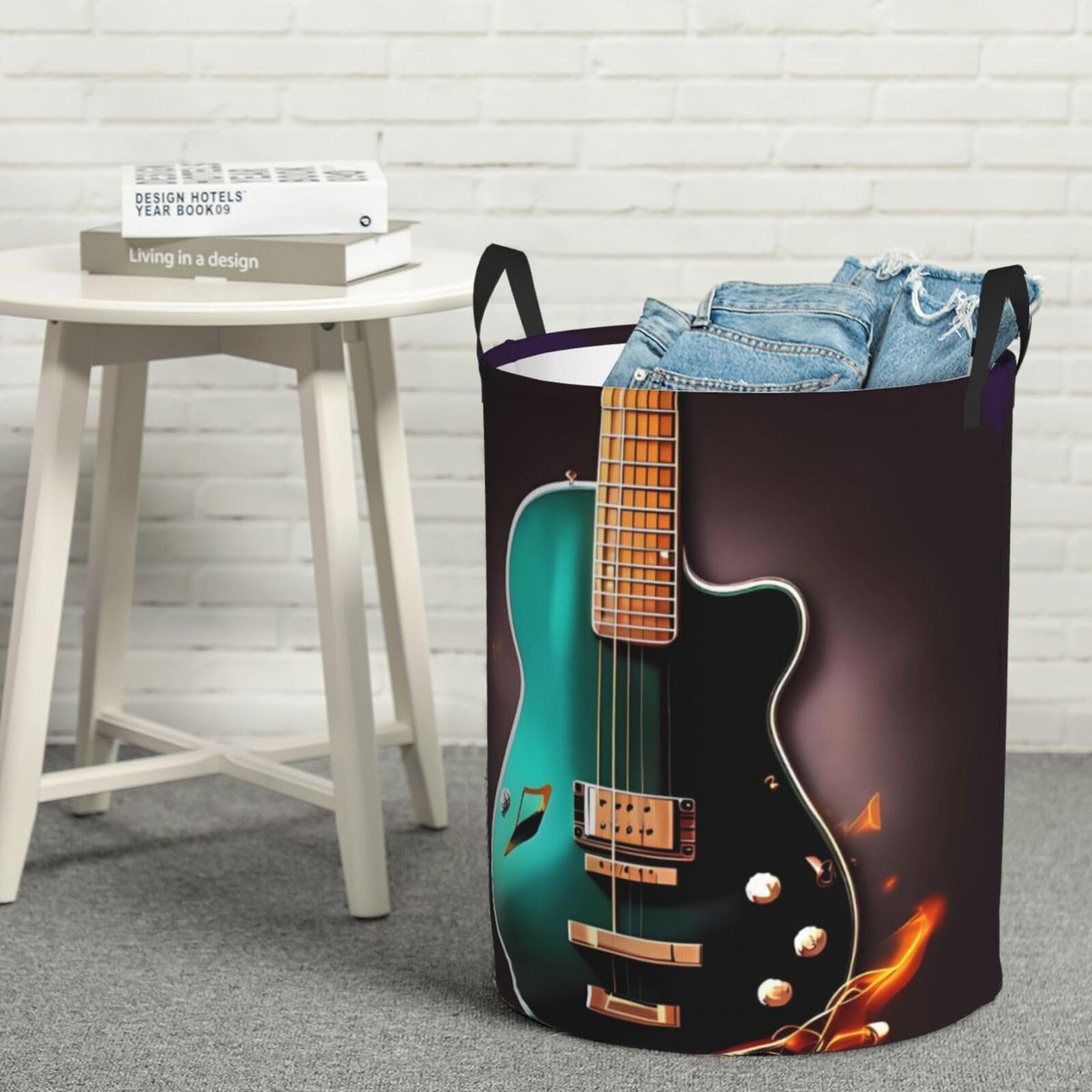 Panier à linge autonome guitare vert pliable avec poignées