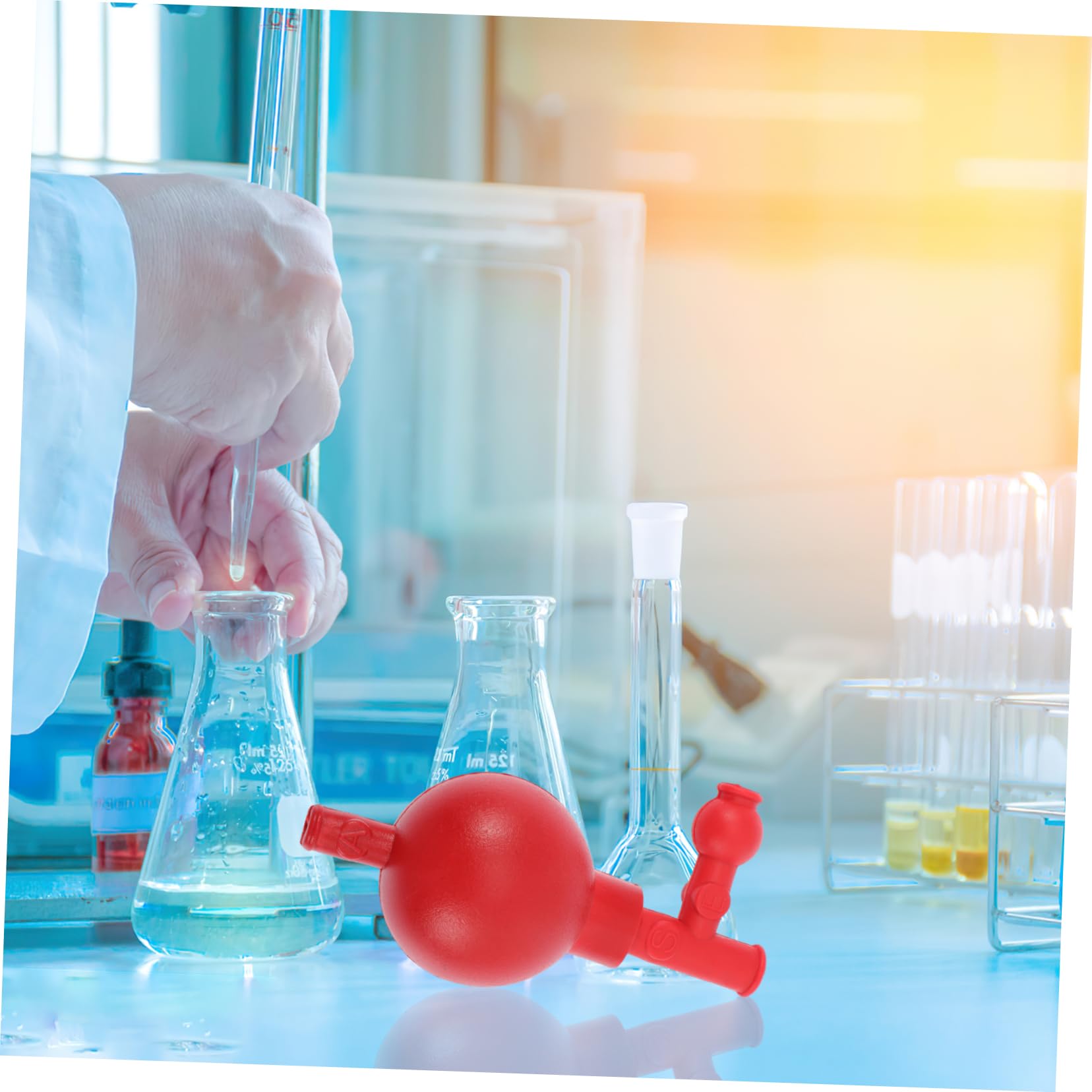 5 Pezzi Sfera Di Aspirazione Quantitativa Cannucce Riempitore Di Pipette a 3 Valvole Bulbo Della Pipetta Di Aspirazione Bulbo Di Pipetta Di Gomma Rosso Gomma Da Cancellare