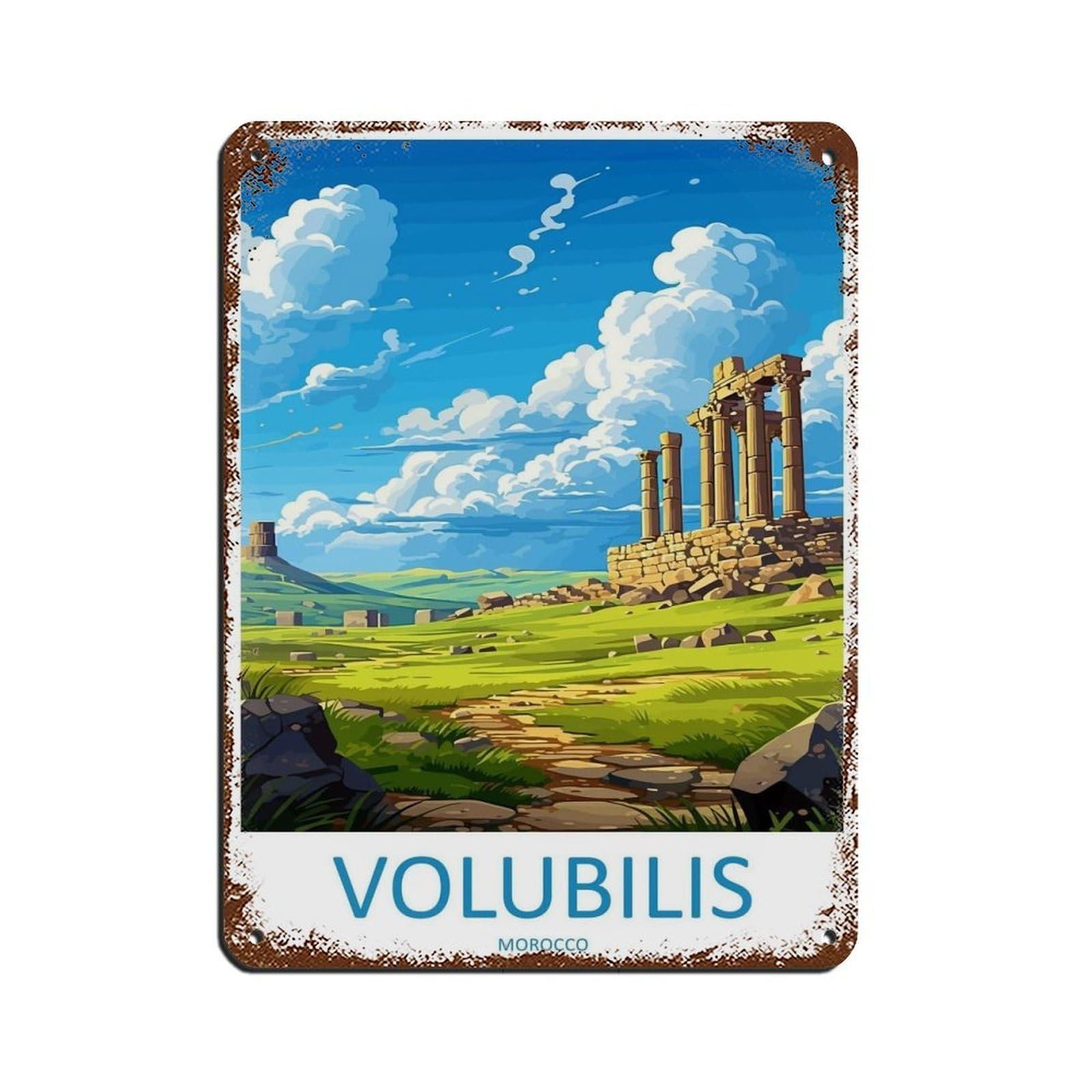 Volubilis Travel Art Morocco Art Lover Gift（1） Retro Poster Metal Tin Sign Chic Art Retro Iron Painting Bar People Cave Cafe Family Garage Poster Wall Decoration 12x16inch(30x40cm)