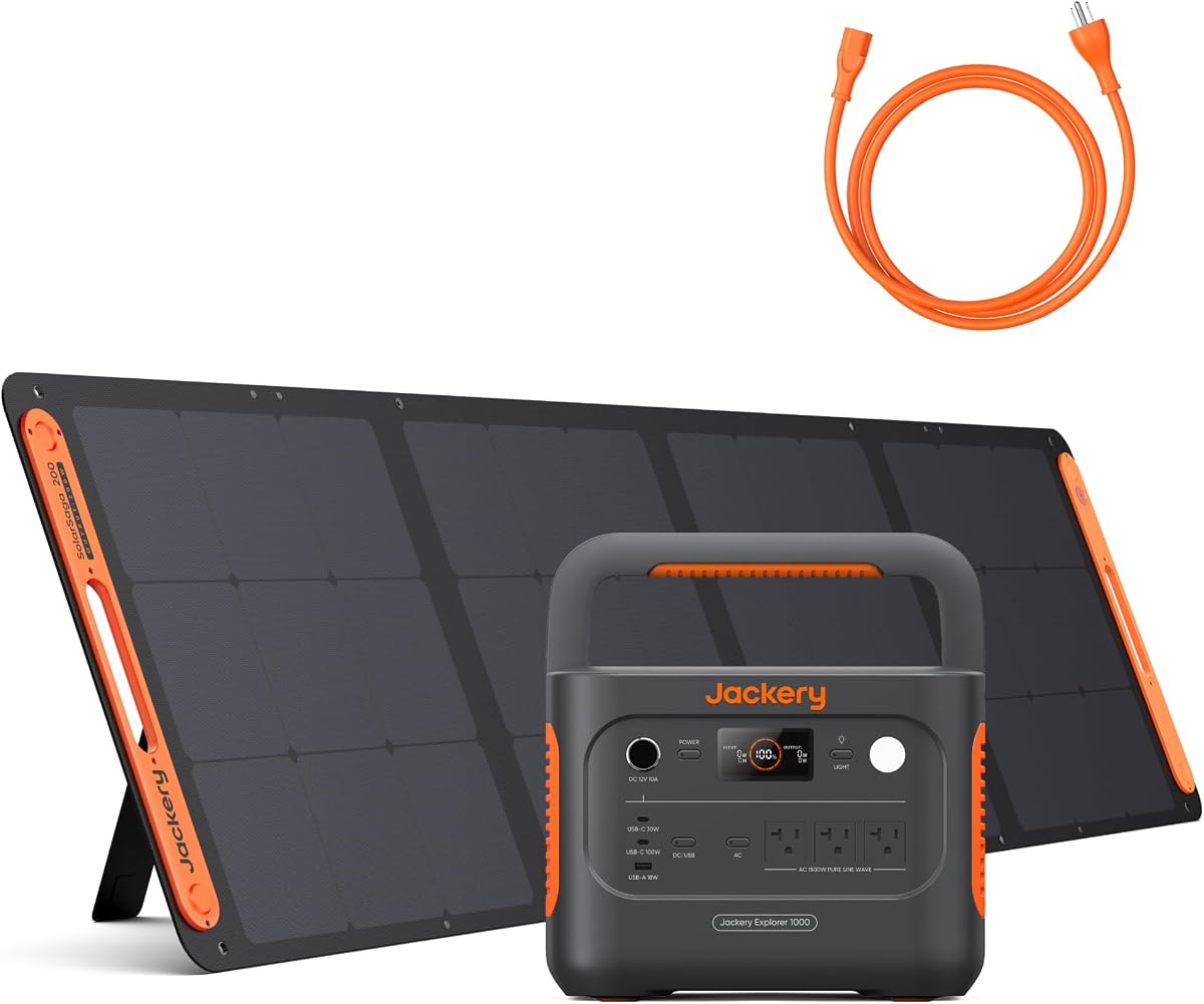 Generador 1000 v2 con panel de 200W, central eléctrica portátil de 1070Wh, salida de CA de 1500W, batería LiFePO4 para camping y emergencia, negro