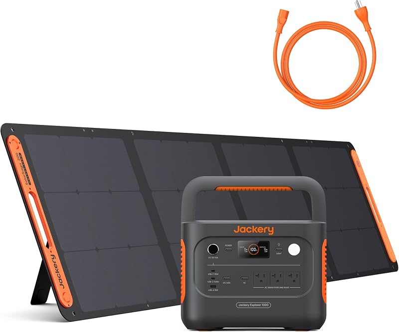 Generador 1000 v2 con panel de 200W, central eléctrica portátil de 1070Wh, salida de CA de 1500W, batería LiFePO4 para camping y emergencia, negro