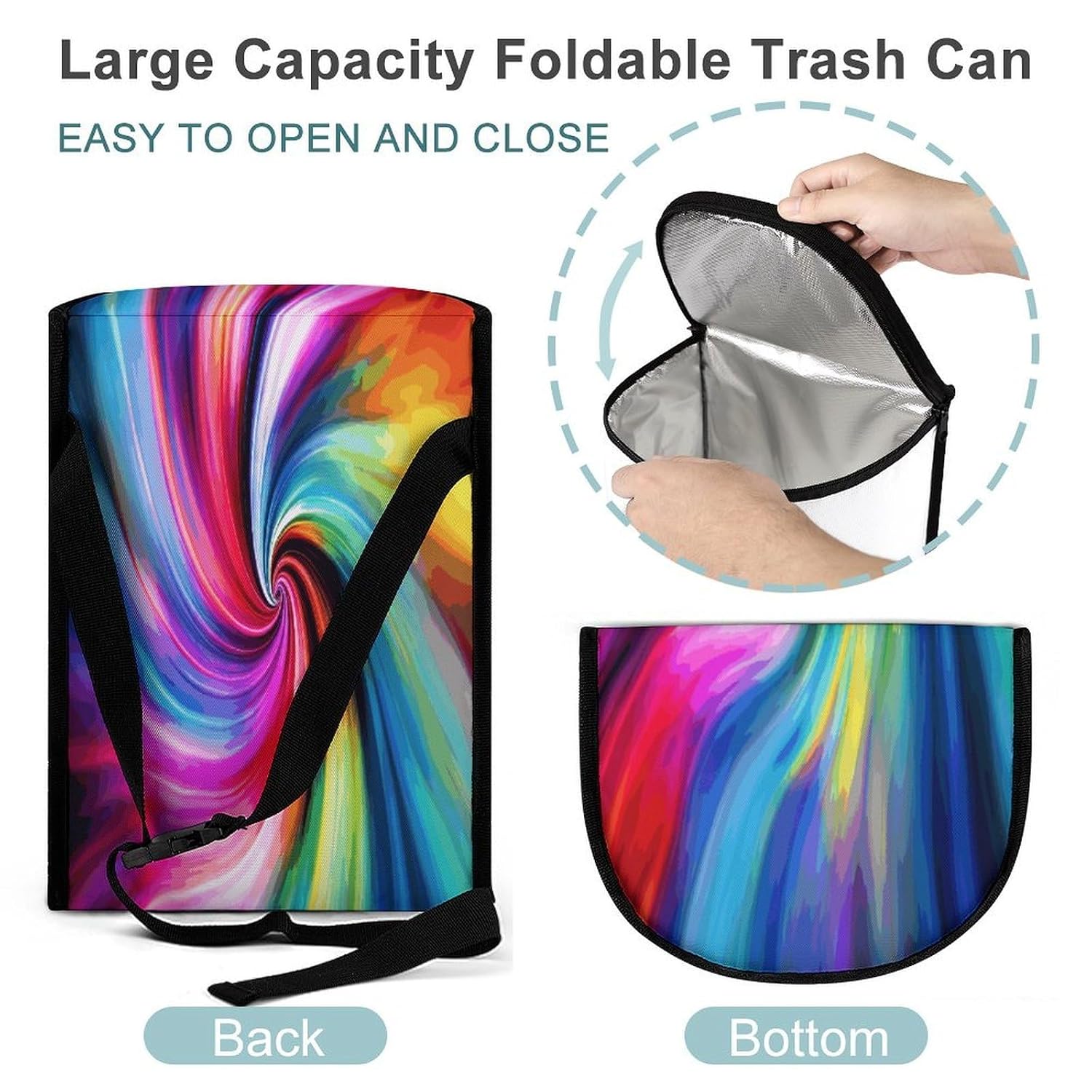 Car Trash Can with Lid Leak-Proof Trash Bin Large Auto Garbage Bag Colorful Tie Dye Car Organizer Hanging for Cars SUV Trucks image 5