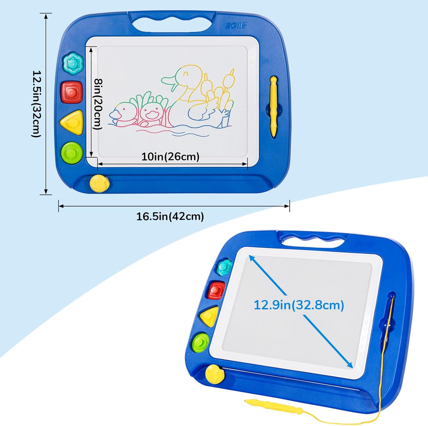 SGILE Toddler Toys for Kids, Large Magnetic Drawing Board for Birthday Gift, Toys for 1 2 3 4 Year Old Girls Boys, Etch & Sketch Pad with 4 Stamps, Learning and Educational, 16 ×13 in, Blue