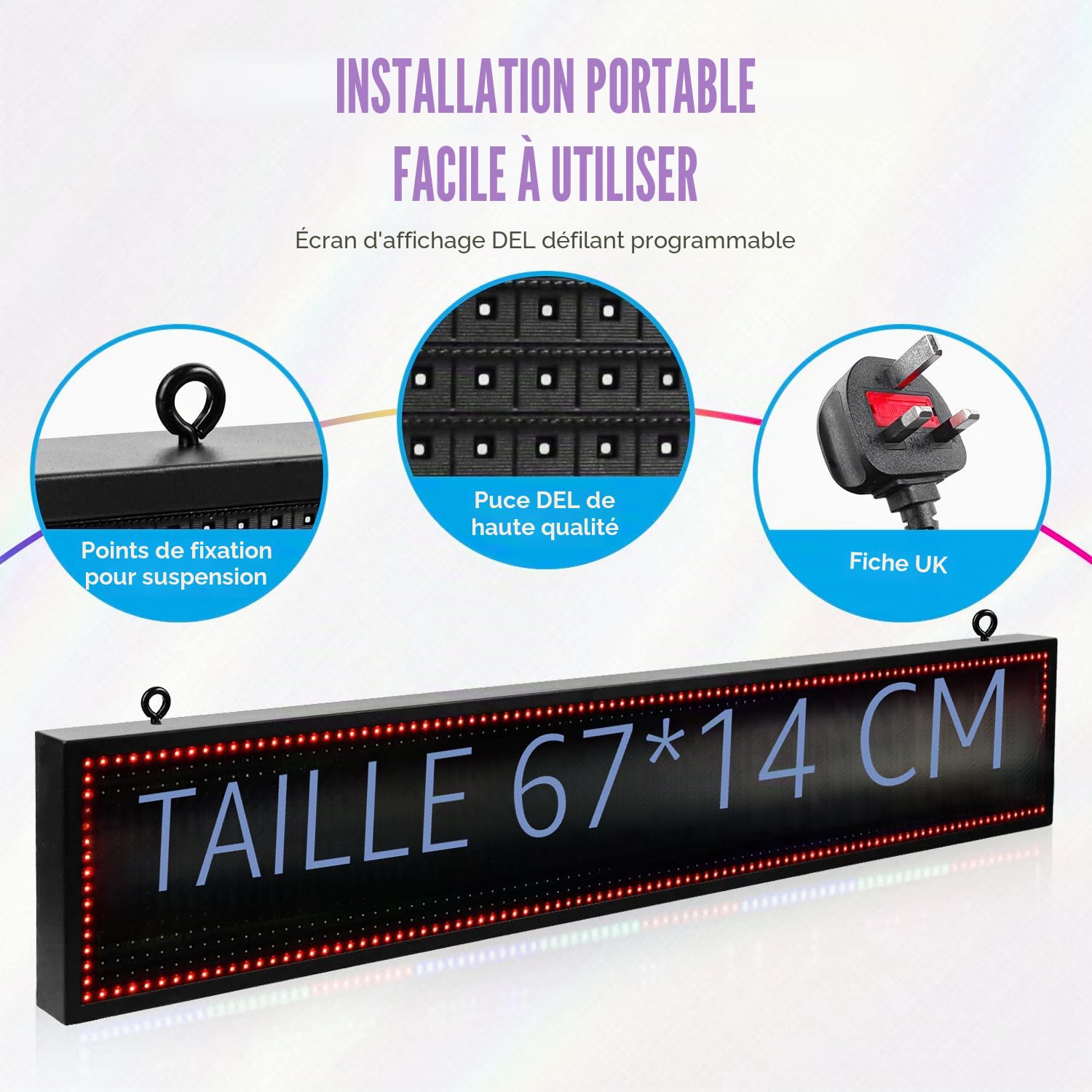 Panneau d'affichage LED à défilement – Panneau d'affichage RVB programmable en couleur pour magasin, salon de coiffure, salon de massage, plats à emporter, café, salle de sport, haute