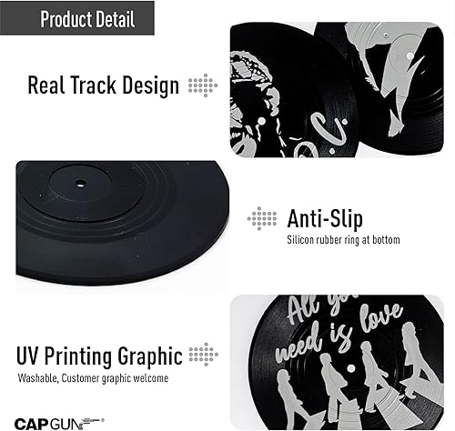 Miniatura 6 de Divertidos posavasos retro para bebidas de café con soporte para reproductor de vinilo, juego de 6 posavasos únicos personalizados para inauguración