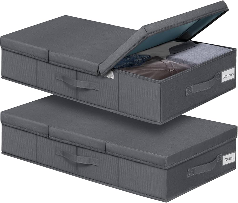 Amazon｜ベッド下ストレージコンテナ 蓋付き 2個セット 目立たない