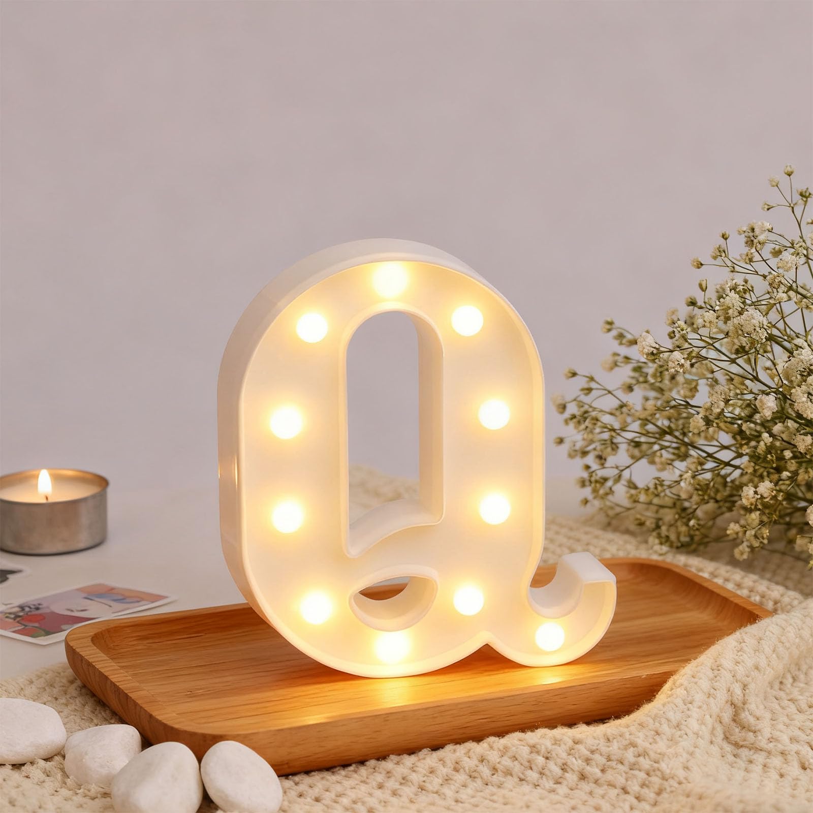 Letter Q Sign Lights Battery Powered Decoration Table Lamp Warm White LED Night Light for Academic Discussion Space, Study Desk Decor, Diy Text Decorations (7.03"*8.86"*1.63") — image 1