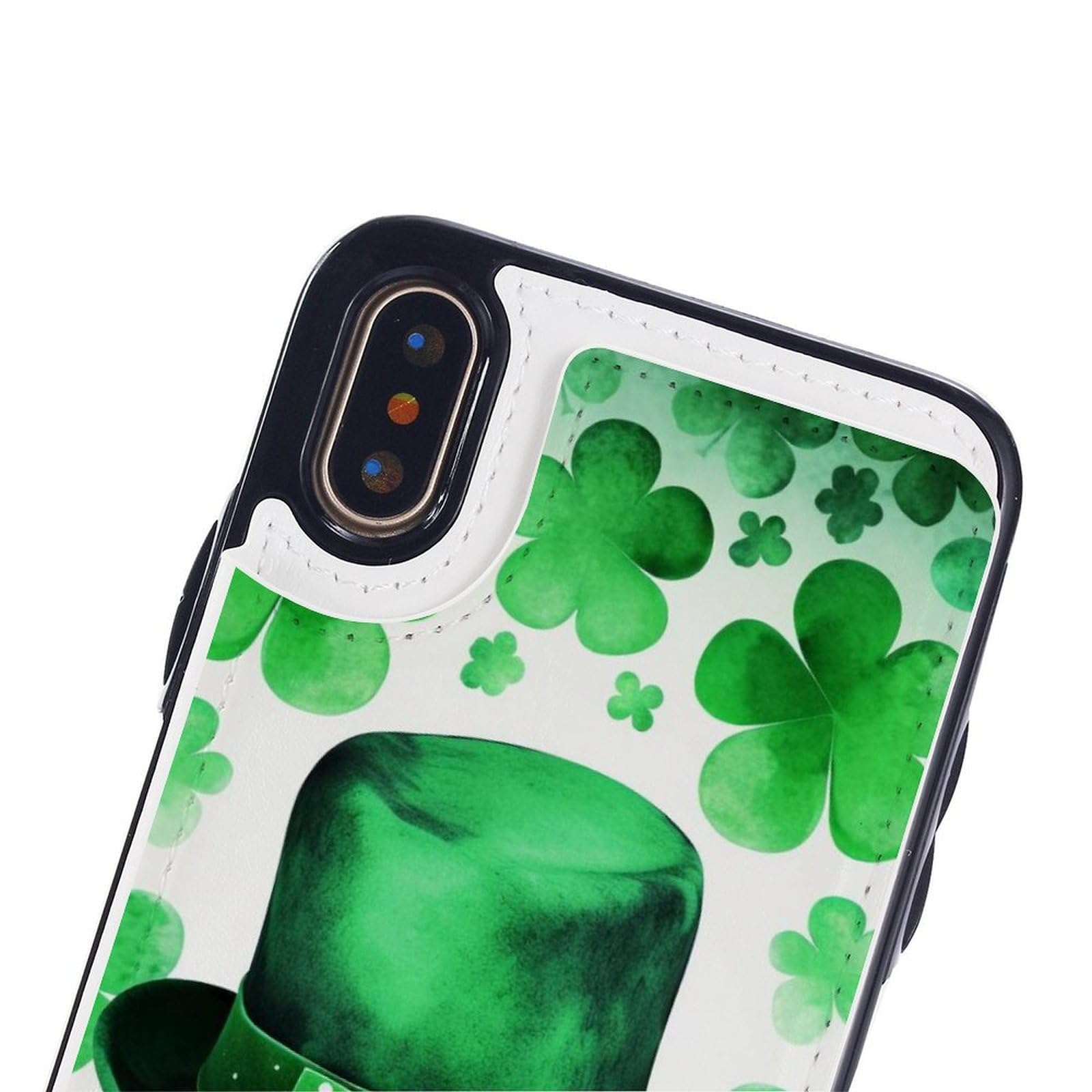 Etui portfelowe na iPhone X/XS, Happy St Patrick's Day Prints Flip Leather Phone Case Cover with Card Slots Holder