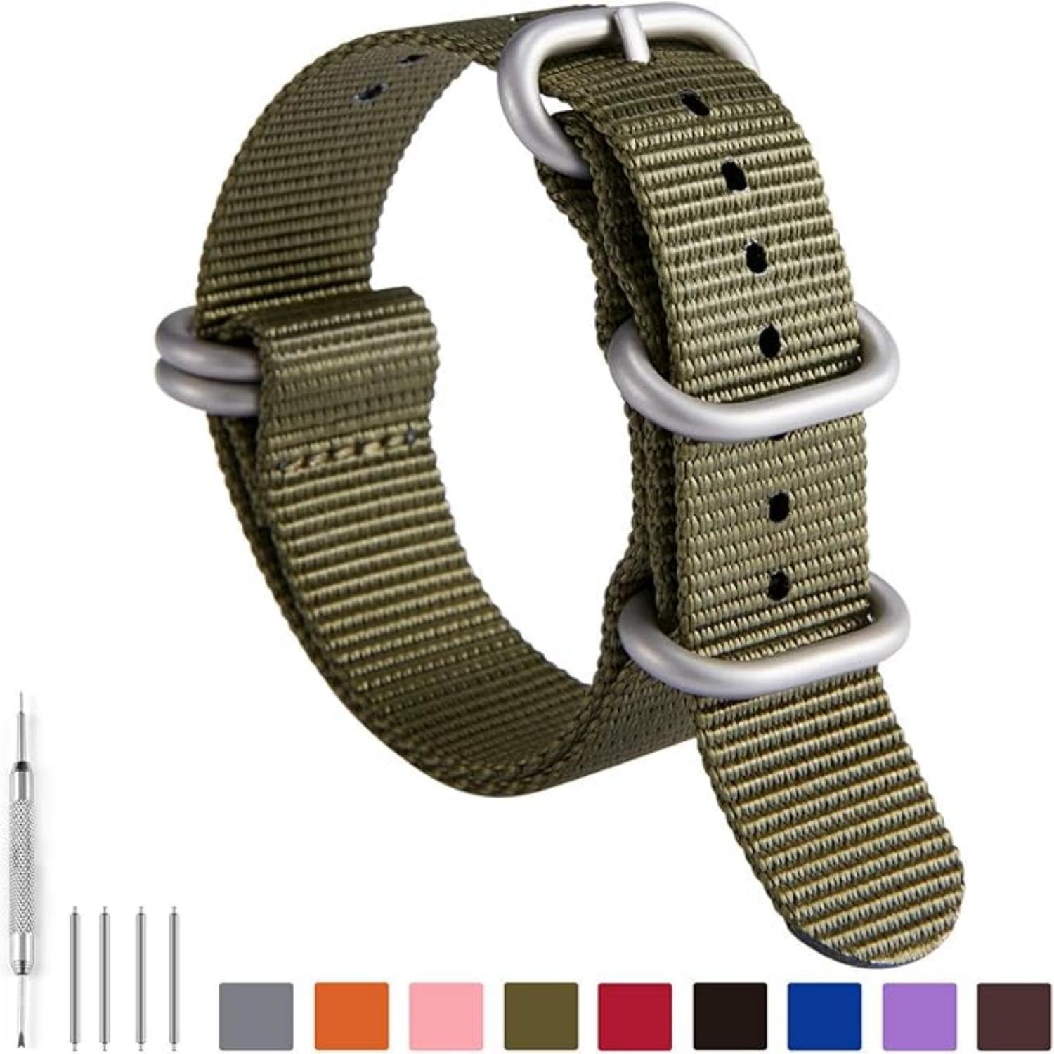 Nylon Watch Strap, Multicolor Watch Bands Replacement for Men Women 18mm 19mm 20mm 21mm 22mm 23mm 24mm G10 Premium Ballistic with Military Heavy Duty 5 Rings Silver/Black Stainless Steel Buckle — view 2