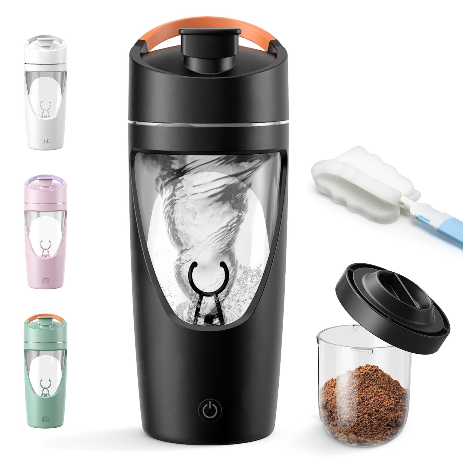 Shaker electrique, 700ml shaker électrique avec compartiment à poudre, shaker proteine rechargeable USB C, sans BPA (noir)
