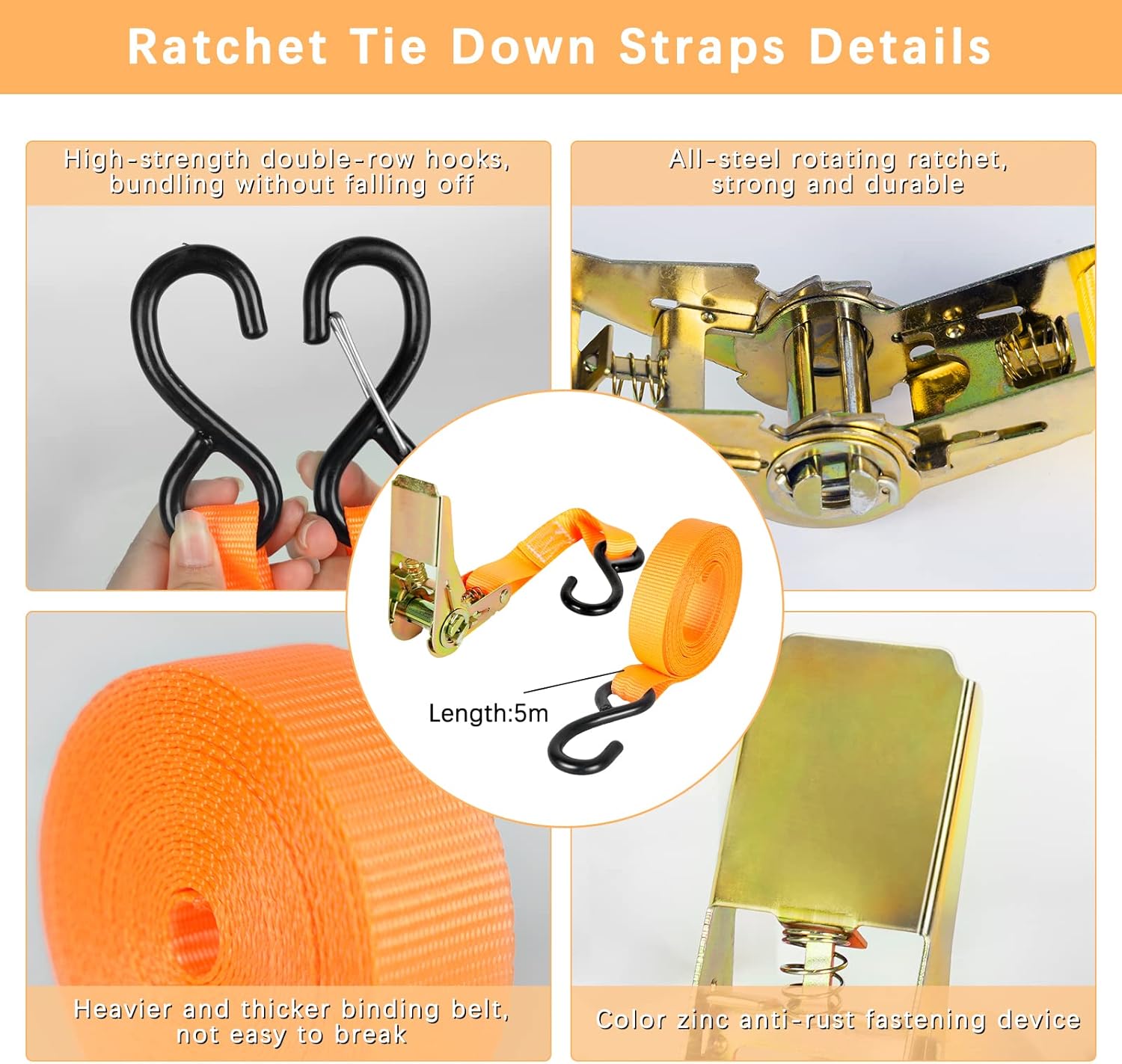 5M Ratchet Strap, Ratchet Straps With Hooks Load securing straps