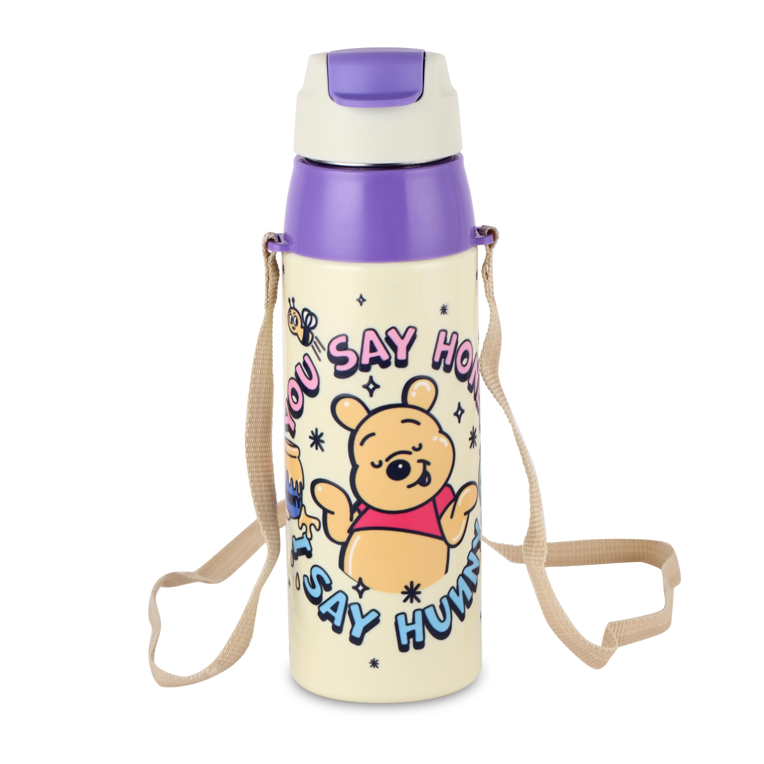 CELLO Kidzbee Era 600 Insulated Kids Water Bottle 520 ml, Off White | 3D Touch & Feel Hunny Bears Design One Hand Grip Lightweight Leakproof Easy Sip Flip Cap Insulated Water Bottle for School Kids