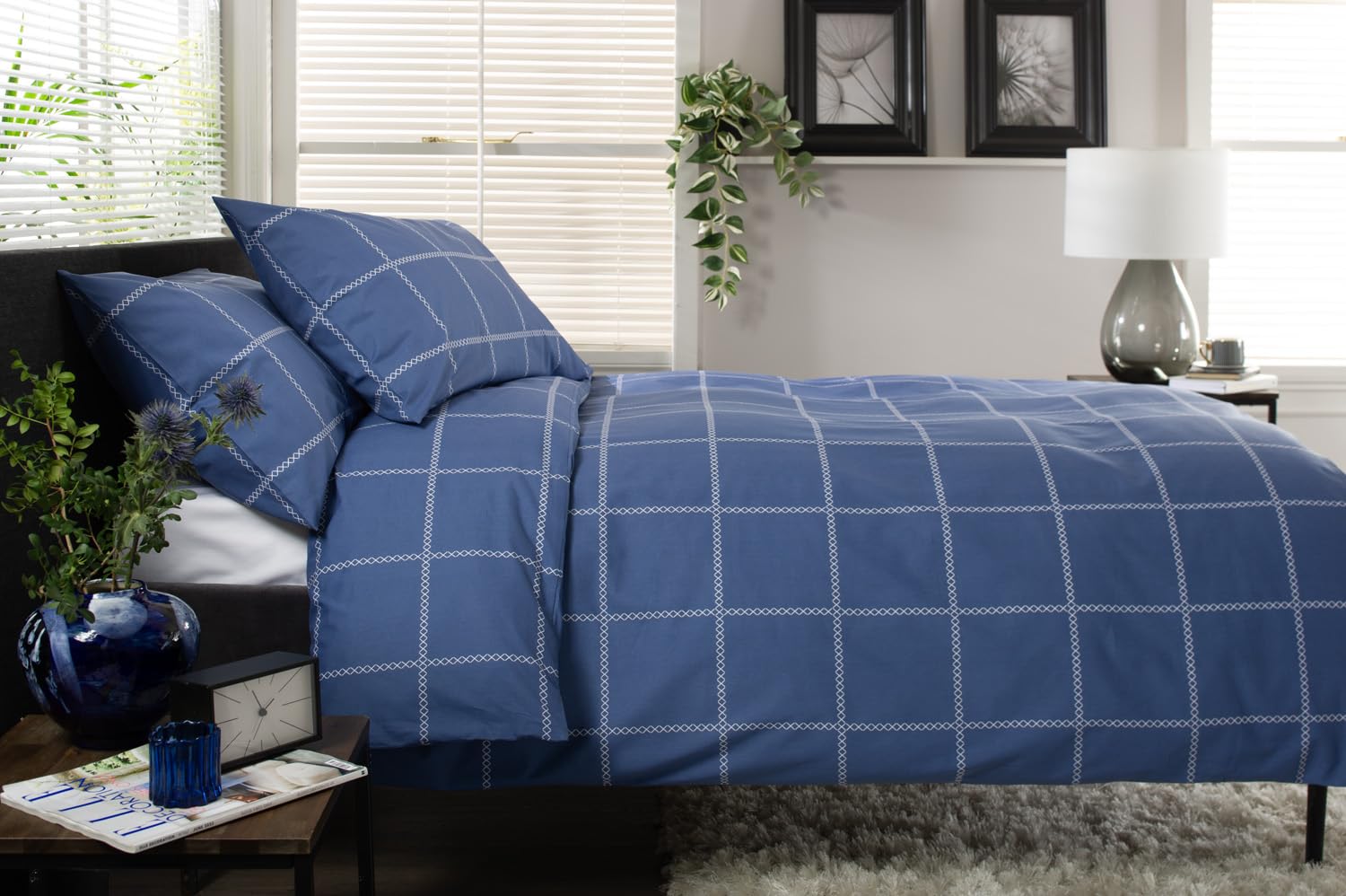 The Lyndon Company Crossleyh [Blue] Crossley Heath Duvet Cover Set 100% Cotton | Printed 144 Tc | Button Closure | Pillowcases Included | Machine Washable | Available In Blue, Rose, Grey, Green - All Uk Sizes [Do-Bl]