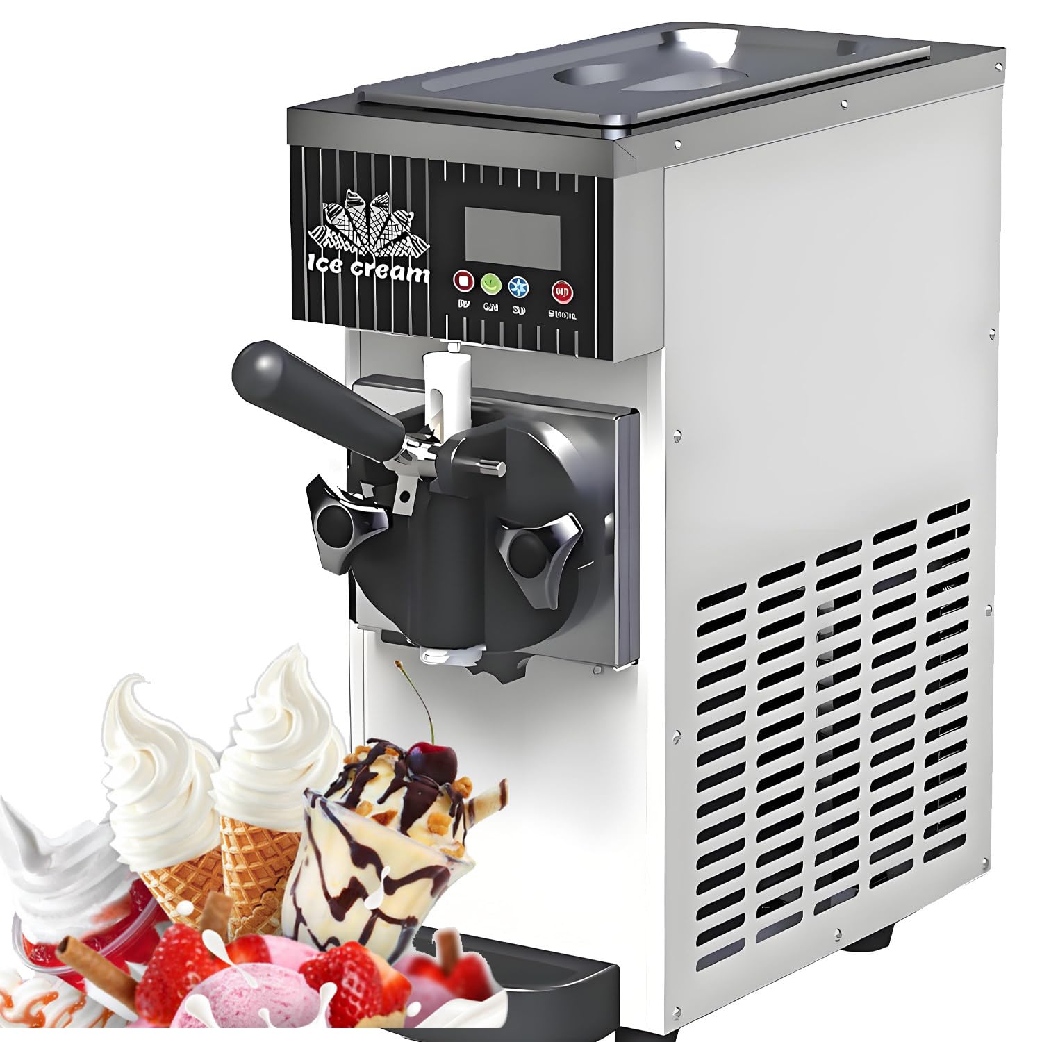 Macchina per Gelato Professionale, gelatiera da banco per Gelato Soft, Potenza 450W, tramoggia refrigerata da 2,5L + 1L, Pulizia Automatica, gelatiera monogusto per Gelato Soft. Cream