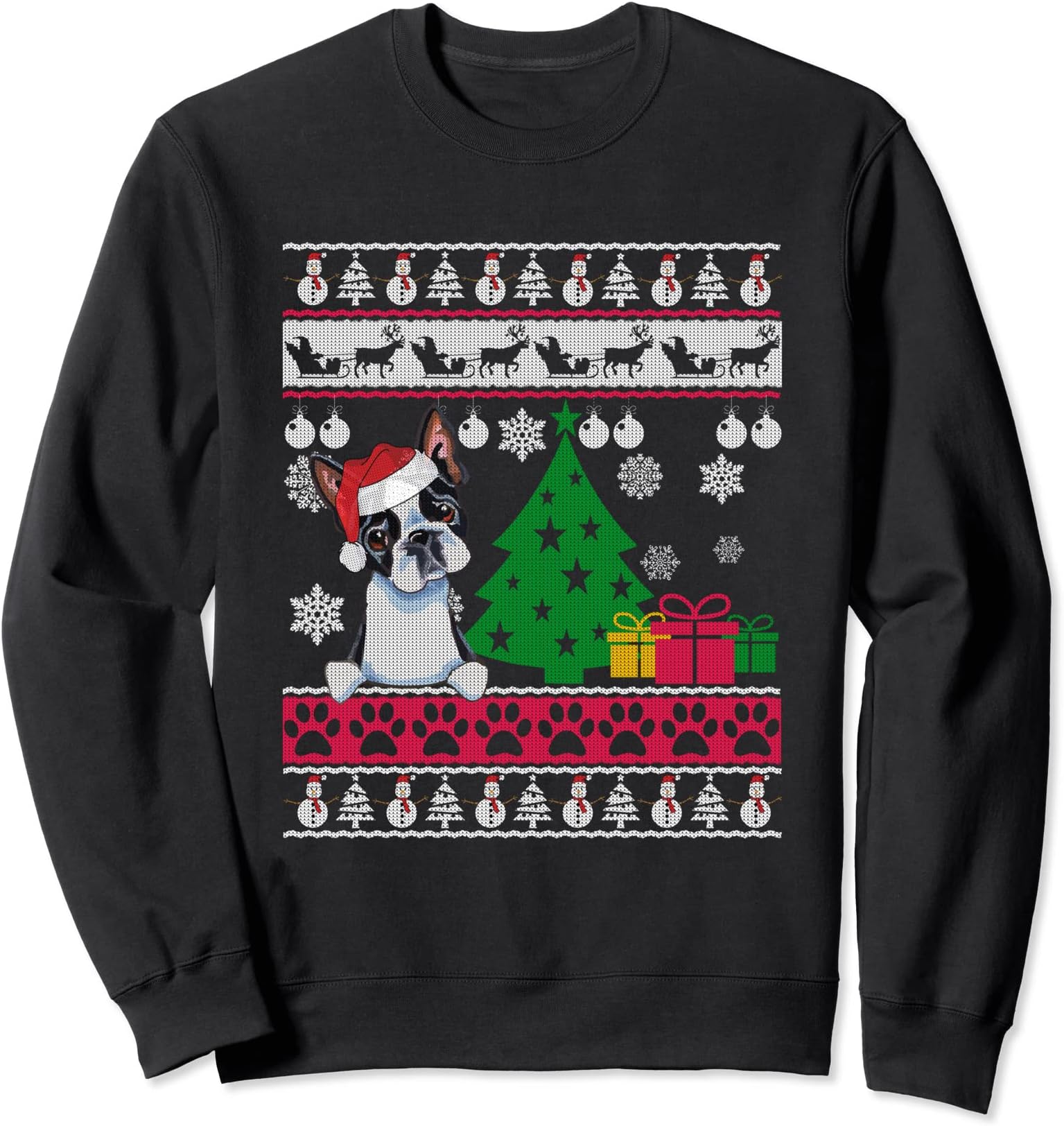 Funny Boston Terrier Christmas Ugly Sweater Dog Lover Xmas Sweatshirt