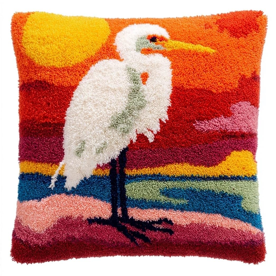 AxiangziK Latch Hook Pillow Kit Egret 43X43Cm