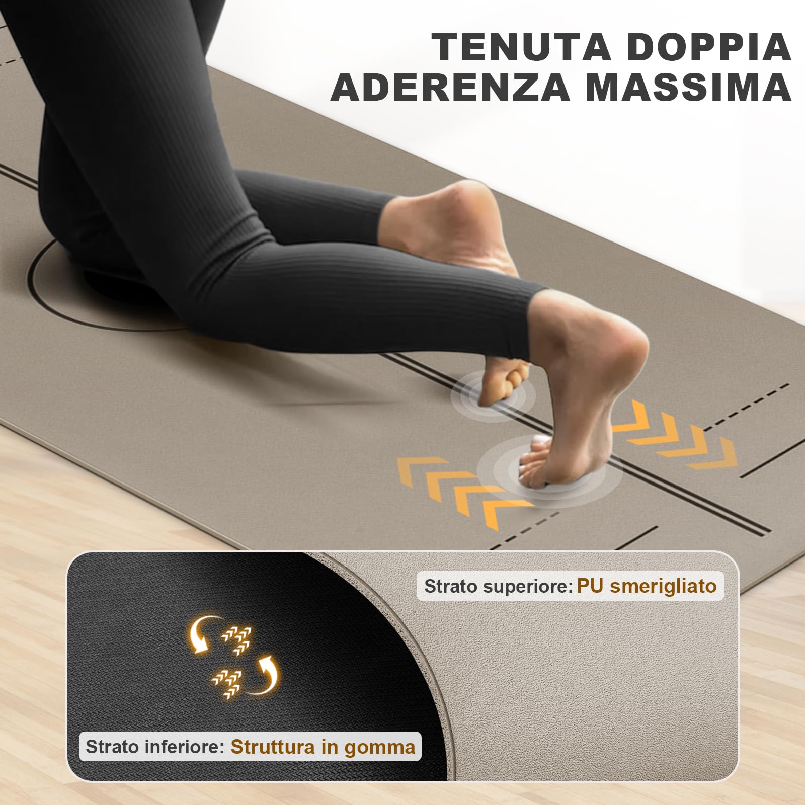 Tappetino Yoga Antiscivolo Spesso, con segni di allineamento del corpo, Gomma naturale + TPE ecologico o PU, Delicato sulla pelle, Forte presa, con Cinghia, per Yoga, Pilates e Fitness