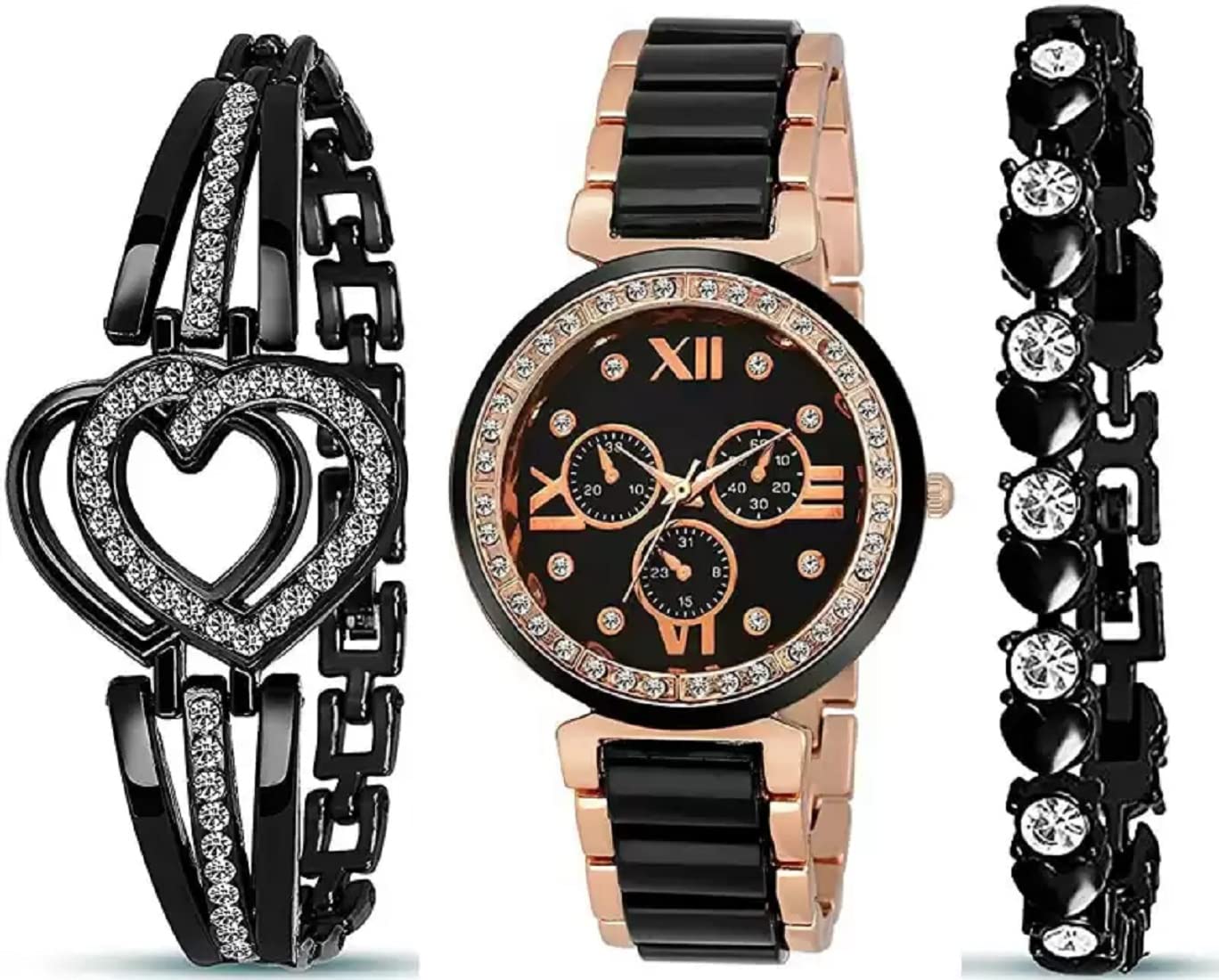 DOWNTOWN-New Roman Multicolor WACTH and 2 Rose Gold Bracelet and Watch Combo (Black) (B0B2WH7G92) Amazon Price History, Amazon Price Tracker
