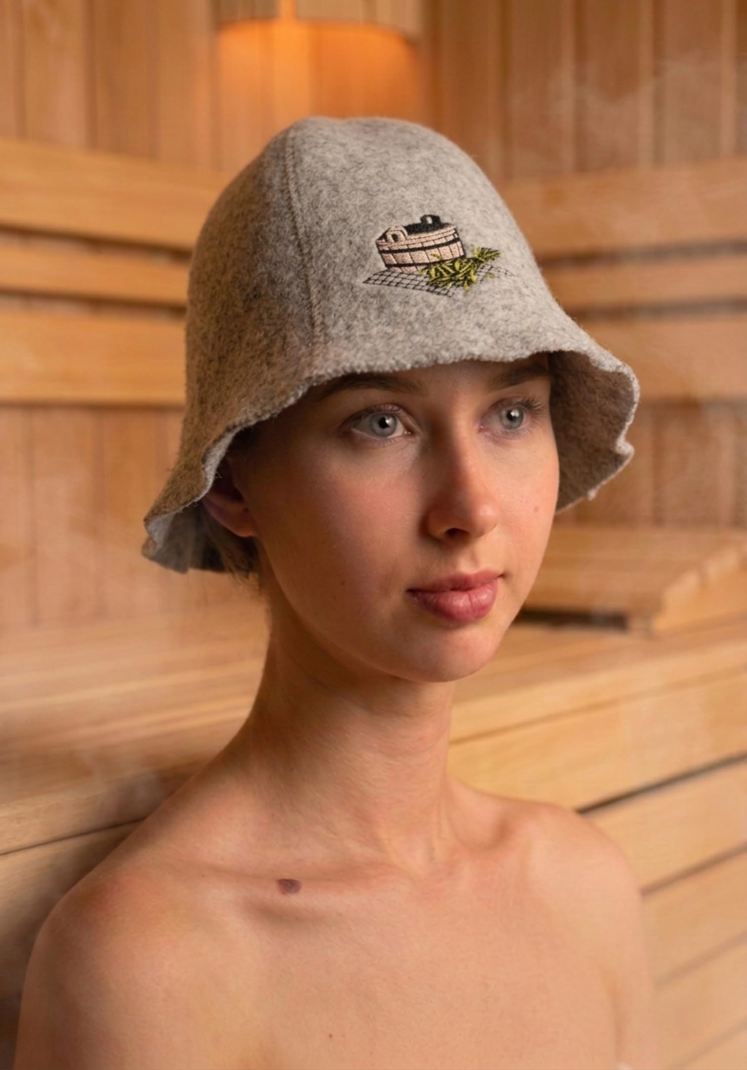Sombrero De Sauna Lana De Lana con Bordado para Hombres y Mujeres, Gorro de Bienestar