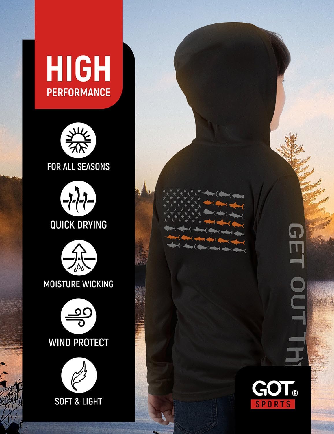 GOT Sports UPF 50+ Kids Fishing Hoodie Shirt - UV Sun Protection Long Sleeve T Shirts for Youth Boys Girls - Image 5