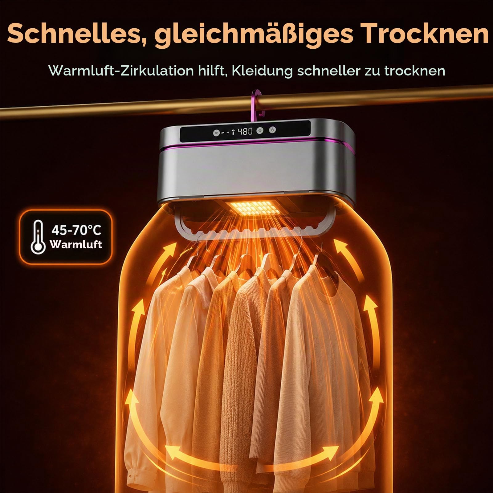 Ferngesteuerter Mini Trockner,Trockner Klein | Trocknet Kleidung, Schuhe Und Bettdecken In Einem,2 Temperaturstufen Und 8 Zeitstufen,Ideal Für Reisen Sowie Den Hausgebrauch