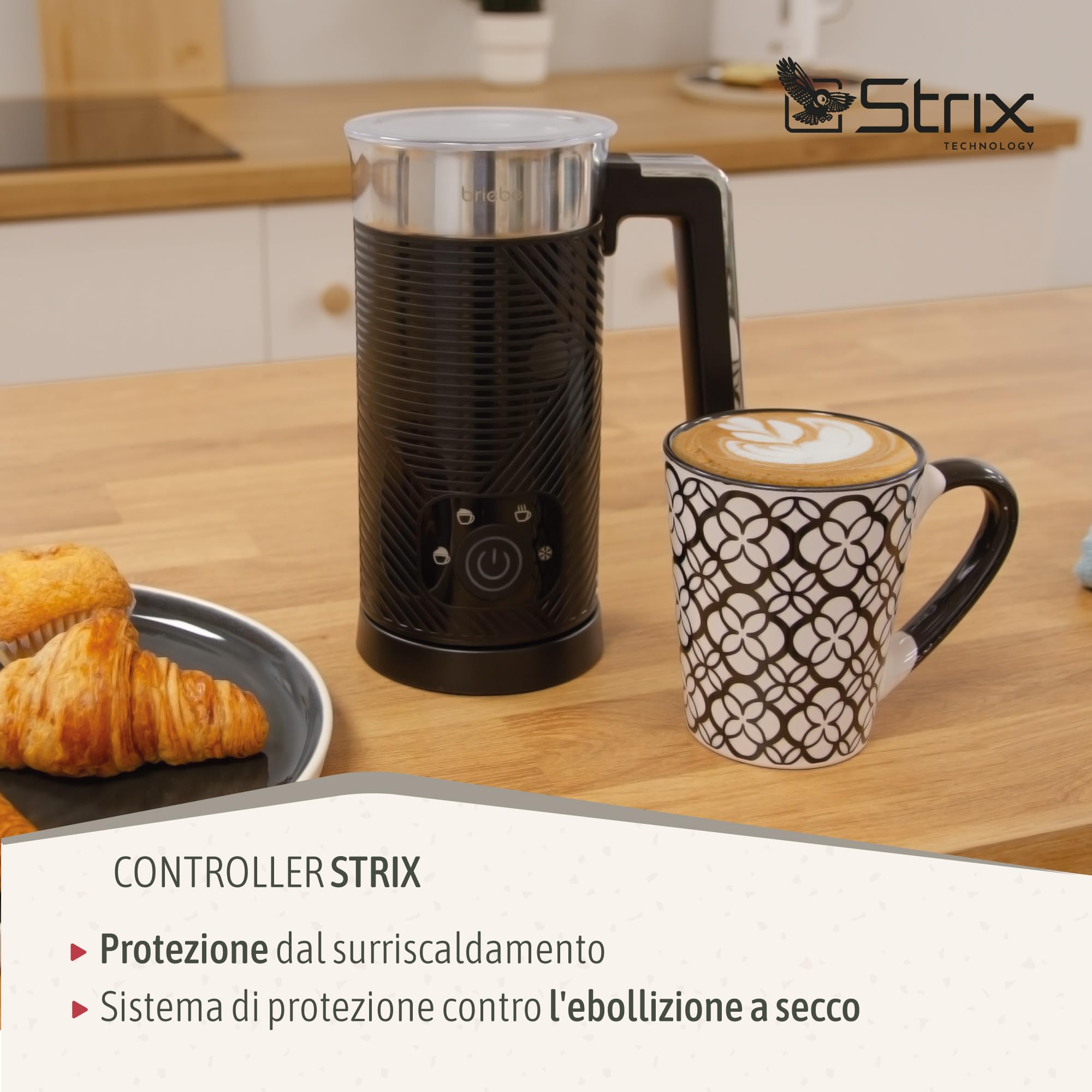 briebe Elegance Montalatte Elettrico Scaldalatte, Cappuccinatore, Schiuma Calda/Fredda 130 ml per Caffè Latte, Cappuccino, Latte Caldo 300 ml, Milk Frother senza BPA, 500 W, Design Nero