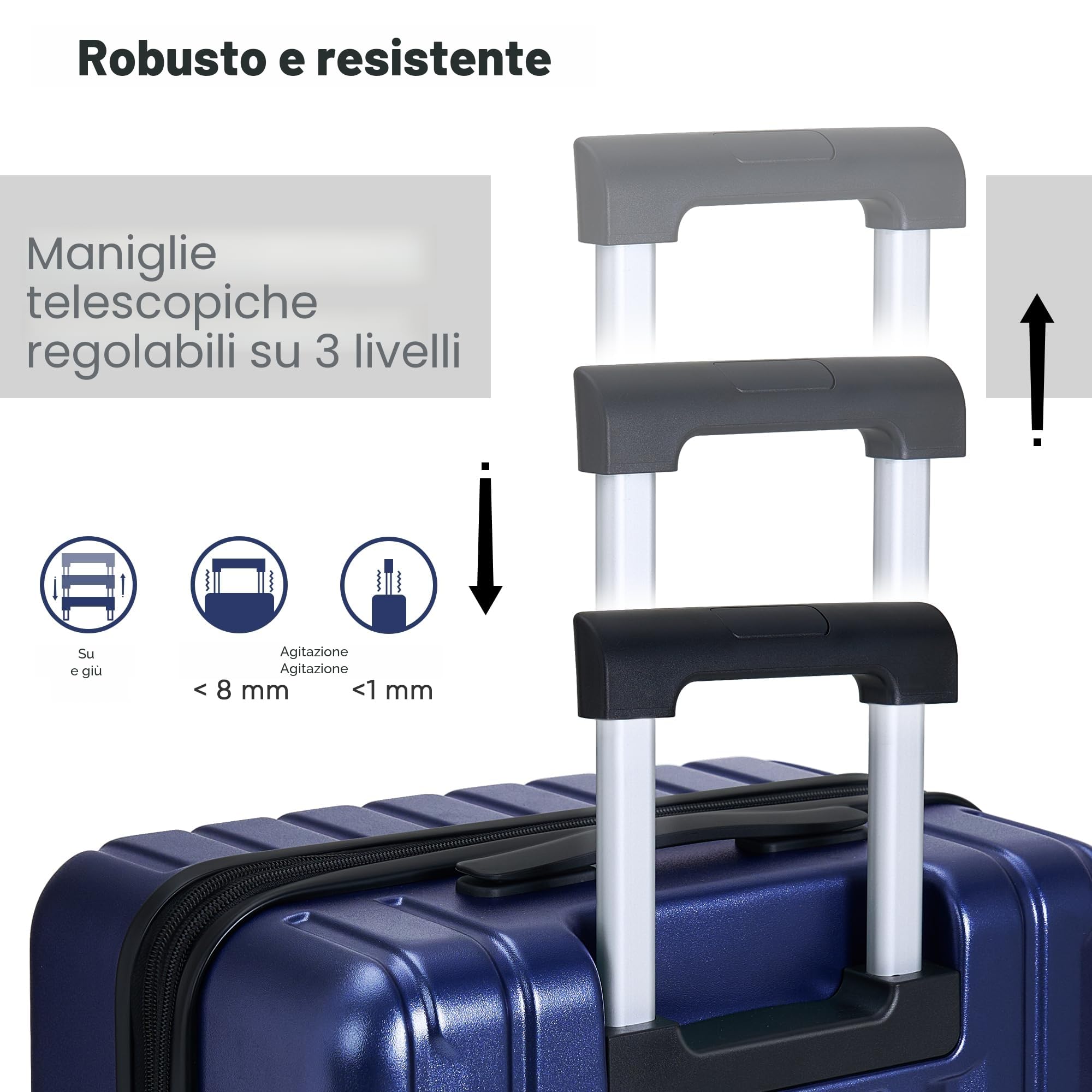 SHOWKOO Set di Valigie Rigide 3 Pezzi 100% Policarbonato Bagaglio Leggero Espandibile Ultra Durevole Valigia Trolley da Viaggio con Serratura Approvata Dalla Tsa e 4 Ruote Doppie M+L+XL,Blu Scuro