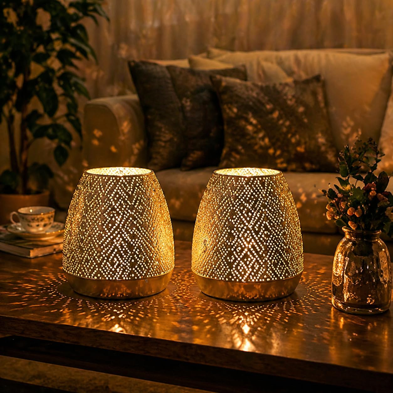 JHY DESIGN 2-Pack Modern Geometric LED Lamps – Minimalist Battery Operated Night Light for Bedroom, Living Room, Desk, Ambient & Cozy Home Decoration