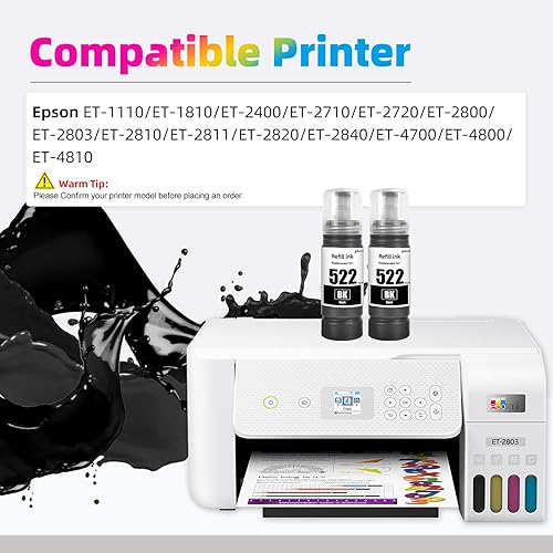 Miniatura 2 de Botellas de repuesto de tinta T522 522 compatibles con Ecotank ET-2760 ET-4760 ET-2750 ET-2720 ET-3760 ET-2850 ET-15000 ET-2800 ET-4700 ST-4000