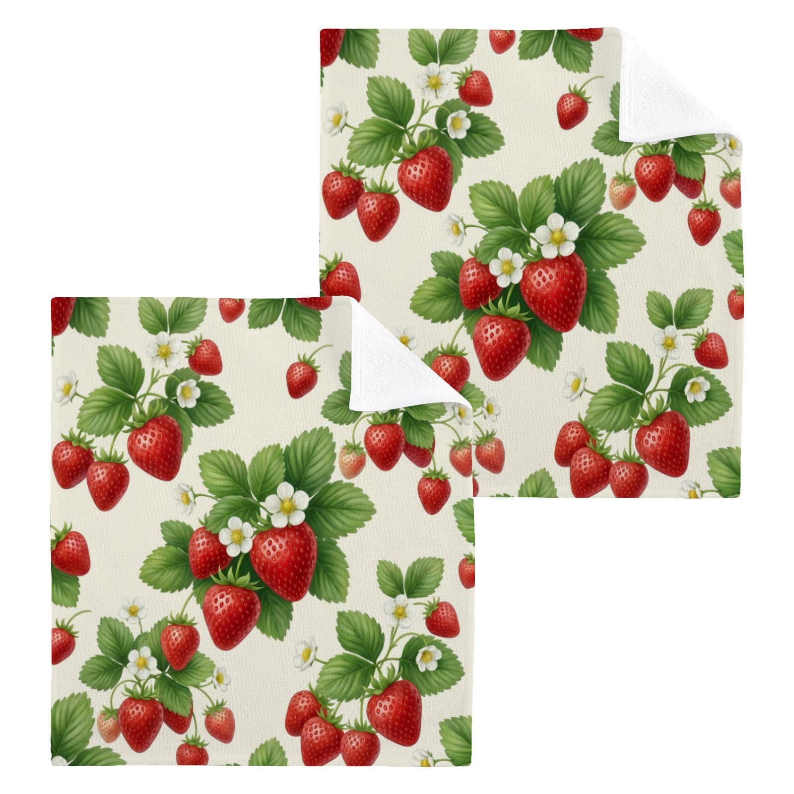 BOESI Strawberry Pattern 12x12in Cotton Washcloth,Face Towel