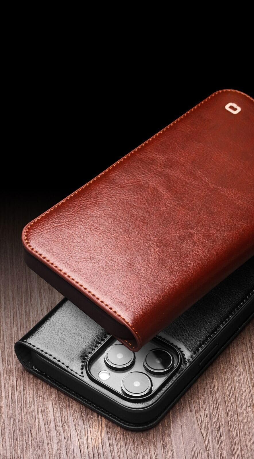 Generic Pour iPhone 14 Pro (couleur : marron) Étui à rabat magnétique en cuir véritable avec fentes pour cartes