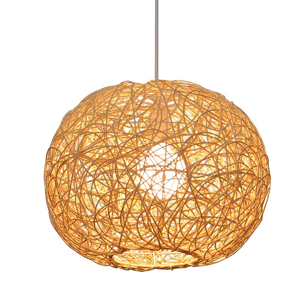 CSSYKV Modern Round Rattan Chandelier Ceiling Light Wicker Lampshade Lantern Natural Wicker Basket Ceiling Pendant Light Hollow Decorative Lighting For Kitchen Island, Dining Room, Living Room,